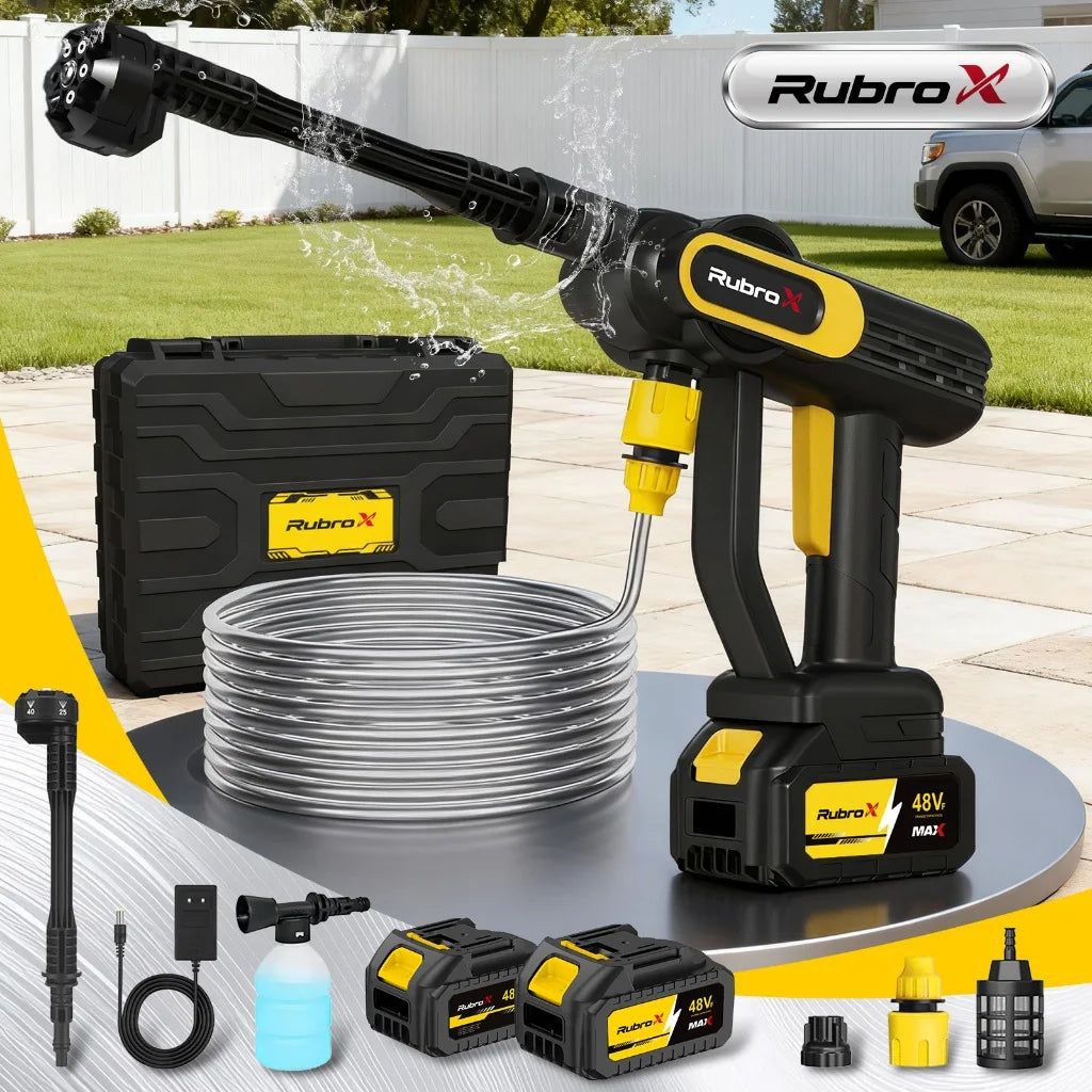 Rubrox High Pressure Washer RubroX Wireless-2 Batteries, 6 in 1 Nob Ideal for Car and Garden