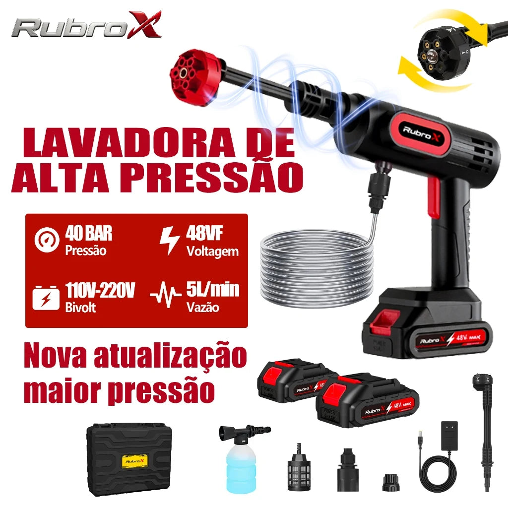 Rubrox High Pressure Washer RubroX Wireless-2 Batteries, 6 in 1 Nob Ideal for Car and Garden