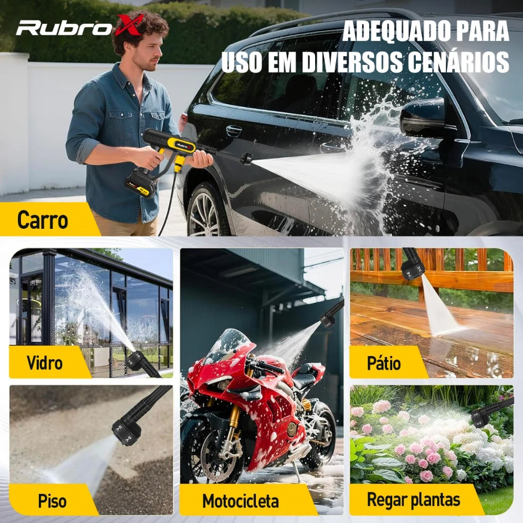 Rubrox High Pressure Washer RubroX Wireless-2 Batteries, 6 in 1 Nob Ideal for Car and Garden