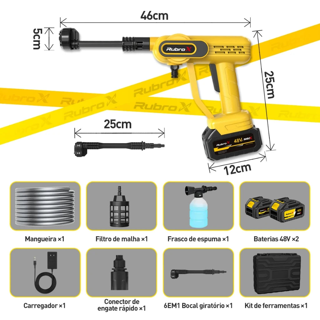 Rubrox High Pressure Washer RubroX Wireless-2 Batteries, 6 in 1 Nob Ideal for Car and Garden
