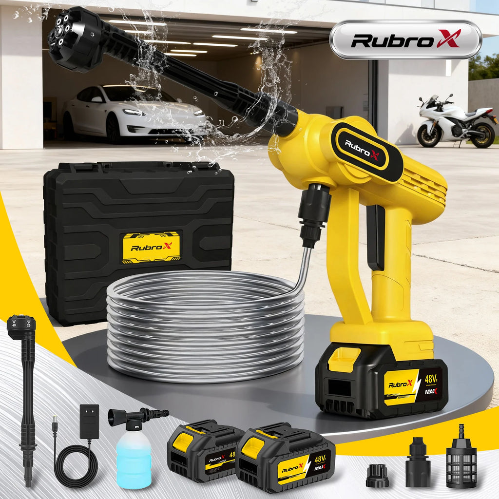 Rubrox High Pressure Washer RubroX Wireless-2 Batteries, 6 in 1 Nob Ideal for Car and Garden