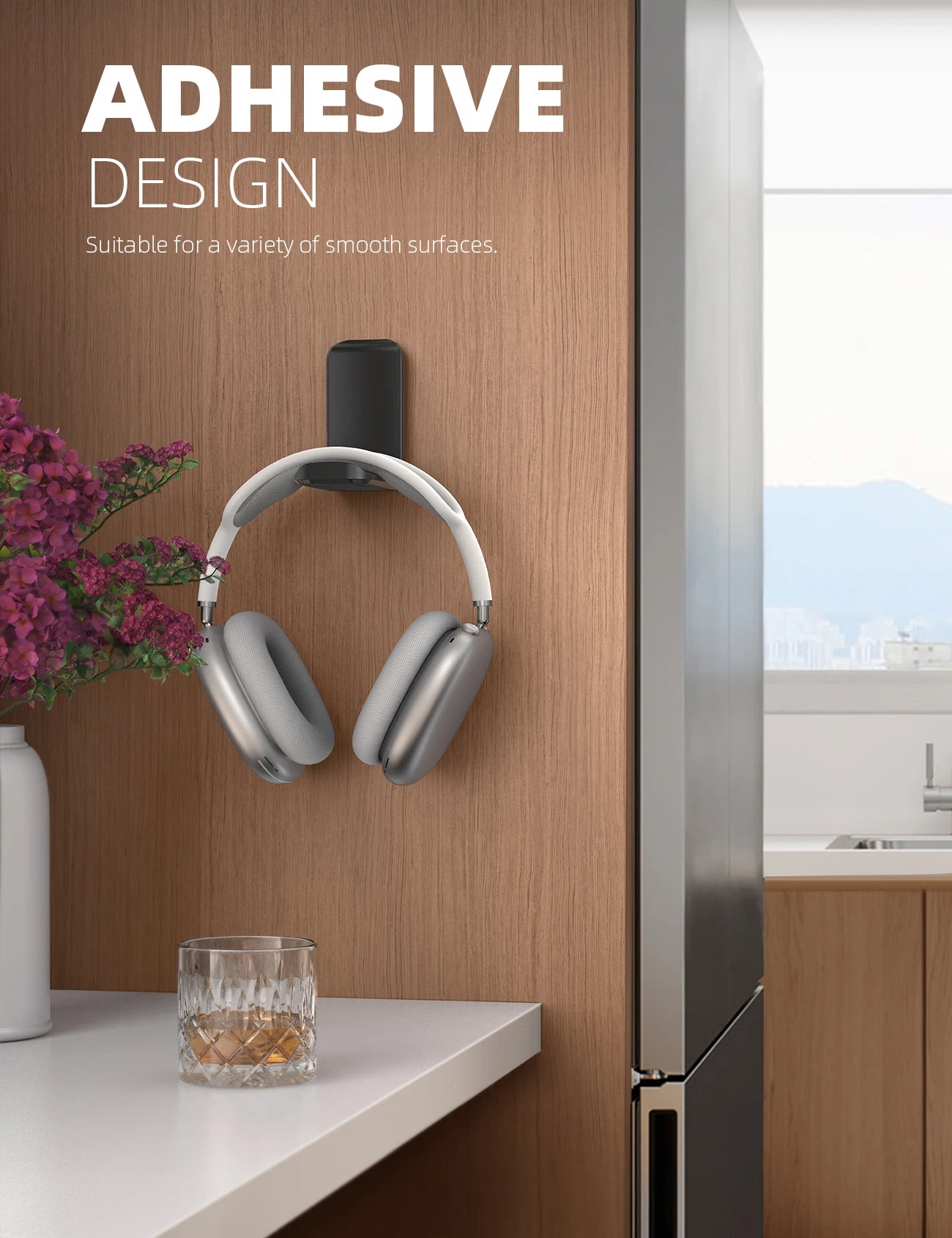 Lamicall DH02 Universal Headphone Holder Wall Mount Sticky Headset Hanger Hook No Drill Adhesive Earphone Stand for Gaming PC