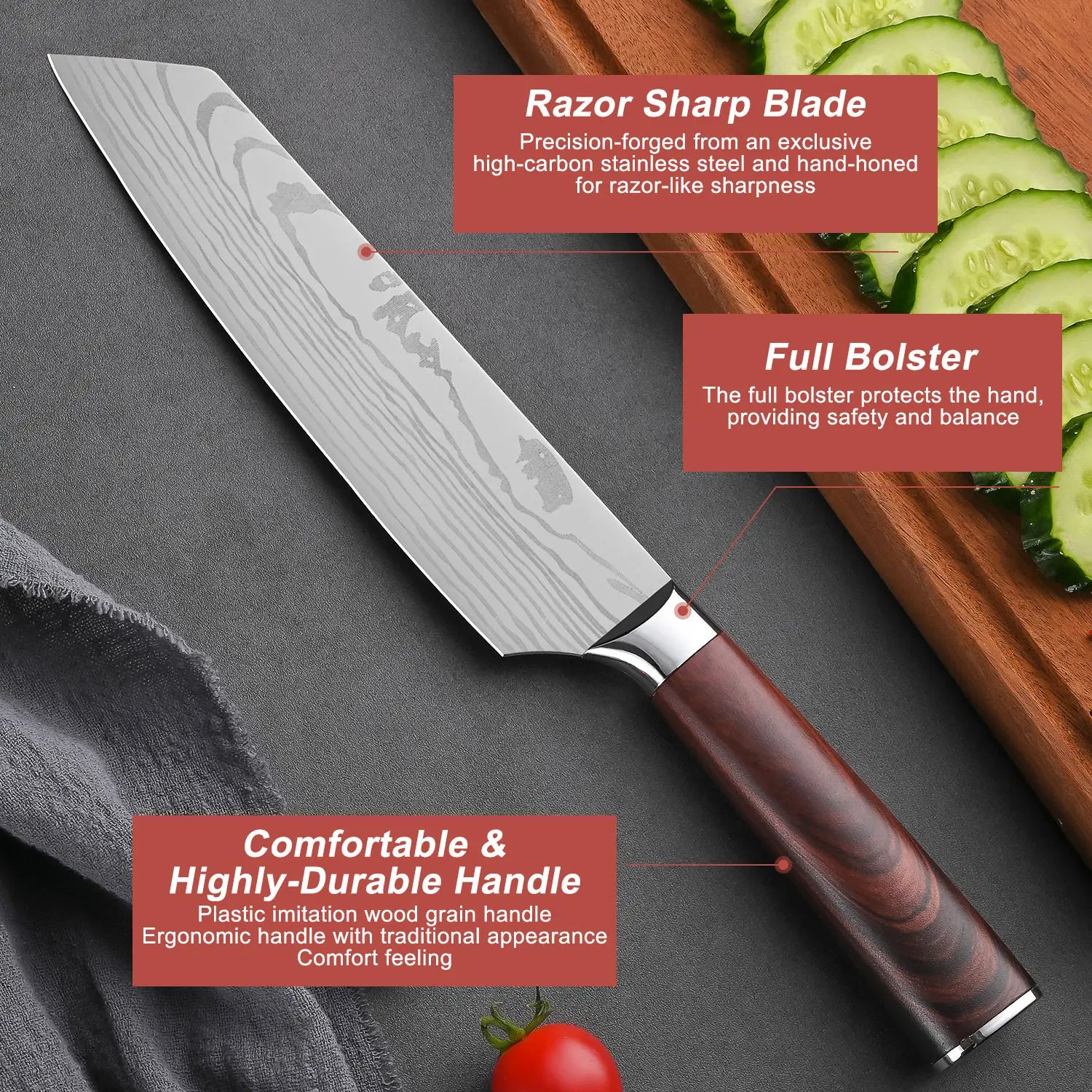 Durable 7 Pieces Japanese Kitchen Knife Set Stainless Steel Professional Chef Santoku Knife Set