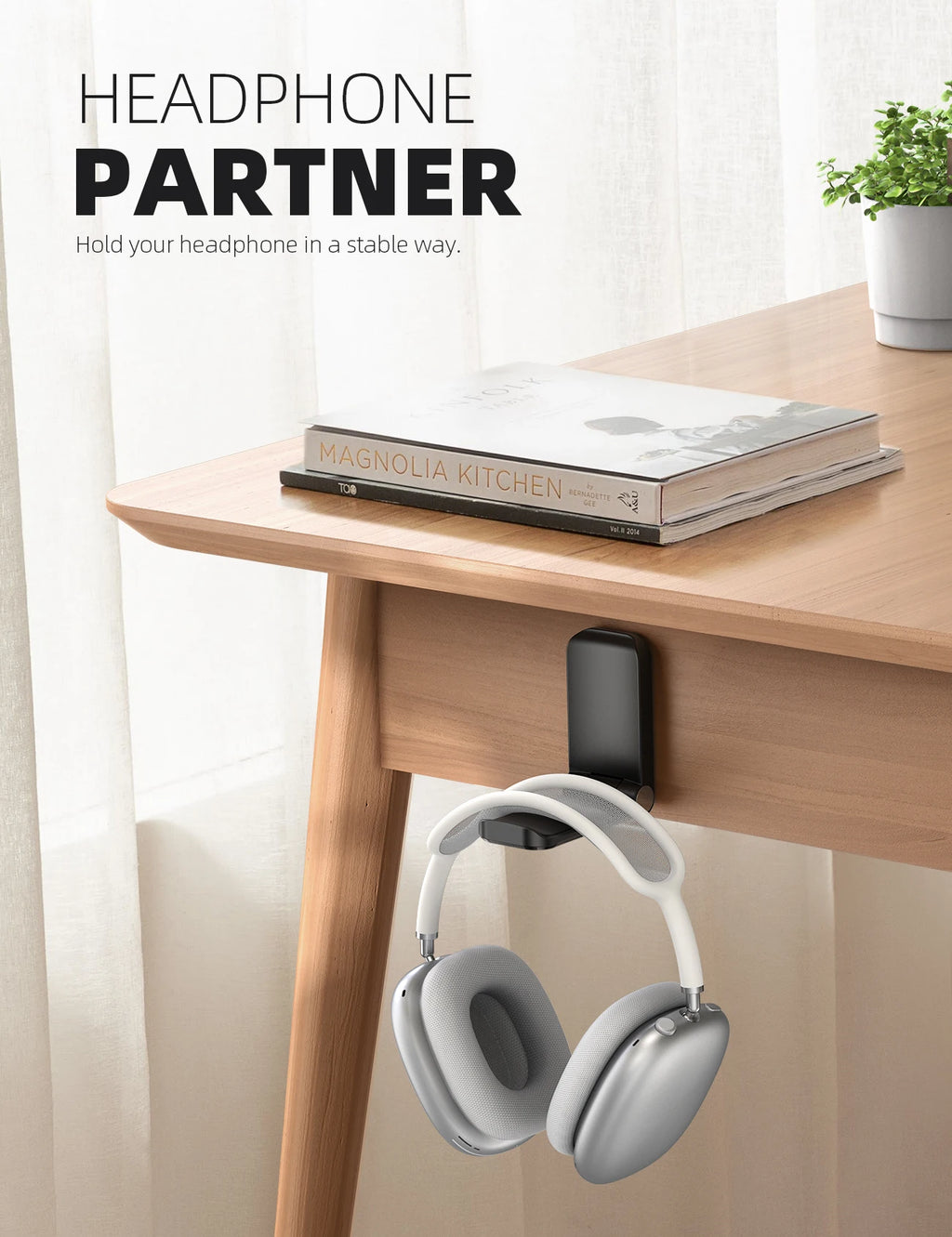 Lamicall DH02 Universal Headphone Holder Wall Mount Sticky Headset Hanger Hook No Drill Adhesive Earphone Stand for Gaming PC