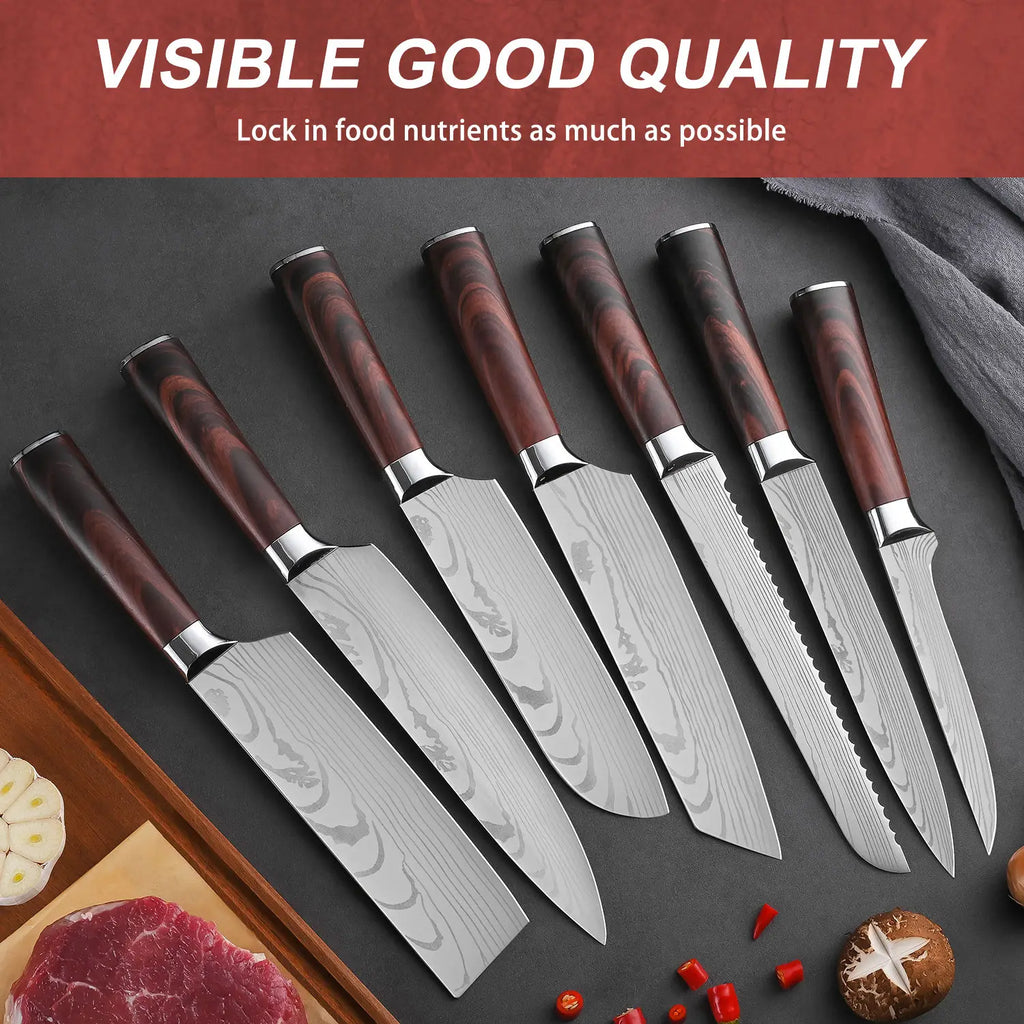Durable 7 Pieces Japanese Kitchen Knife Set Stainless Steel Professional Chef Santoku Knife Set