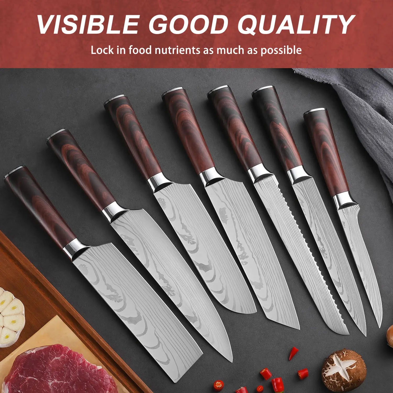 Durable 7 Pieces Japanese Kitchen Knife Set Stainless Steel Professional Chef Santoku Knife Set