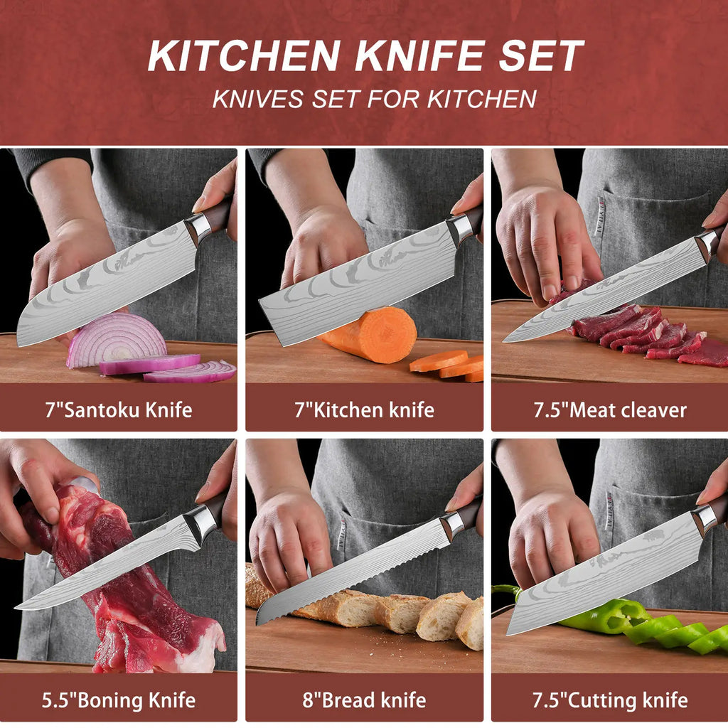 Durable 7 Pieces Japanese Kitchen Knife Set Stainless Steel Professional Chef Santoku Knife Set