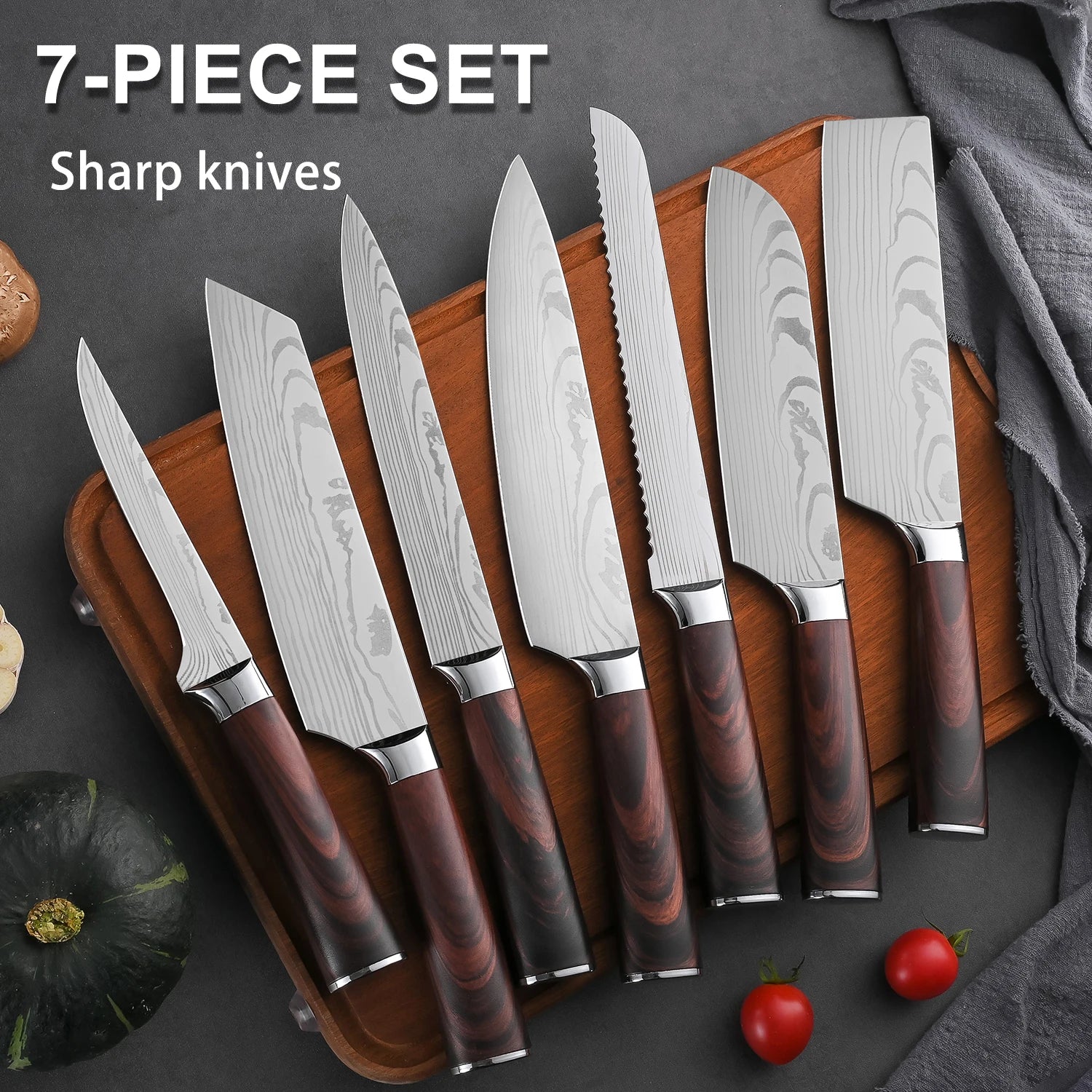 Durable 7 Pieces Japanese Kitchen Knife Set Stainless Steel Professional Chef Santoku Knife Set