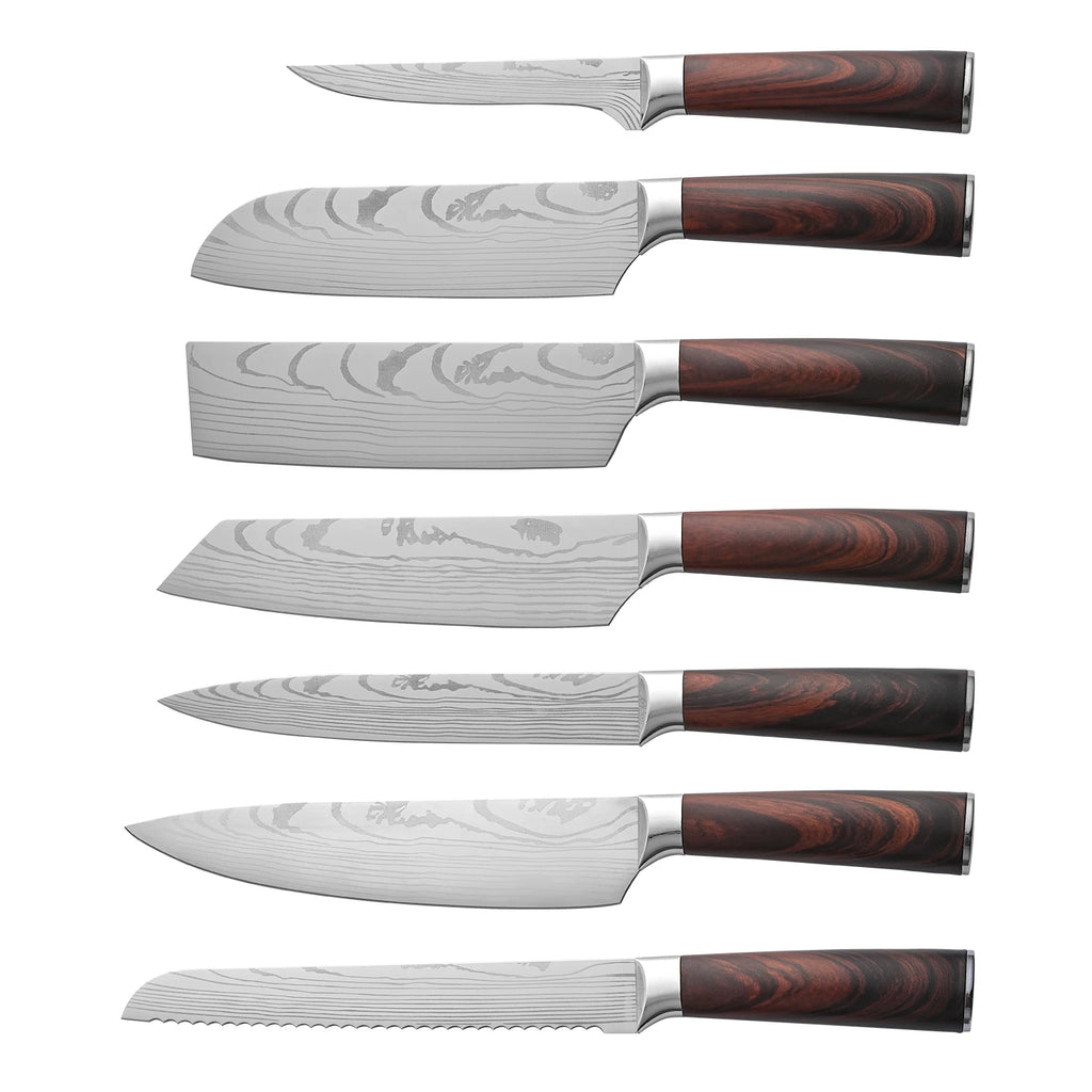 Durable 7 Pieces Japanese Kitchen Knife Set Stainless Steel Professional Chef Santoku Knife Set