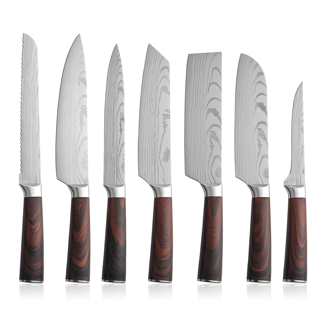 Durable 7 Pieces Japanese Kitchen Knife Set Stainless Steel Professional Chef Santoku Knife Set
