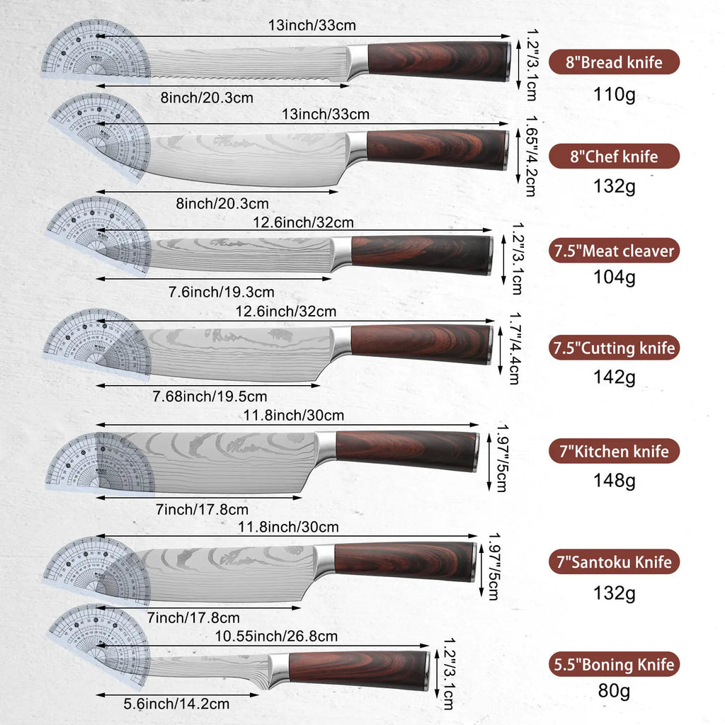 Durable 7 Pieces Japanese Kitchen Knife Set Stainless Steel Professional Chef Santoku Knife Set