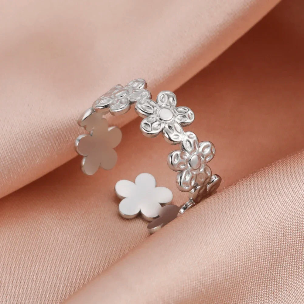 Stainless Steel Open Rings Women Geometric Heart Wheat Ears Adjustable Finger Ring Fashion Jewelry Birthday Gift Wholesale