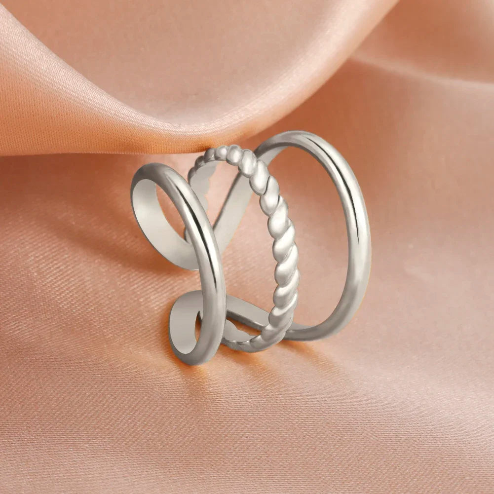 Stainless Steel Open Rings Women Geometric Heart Wheat Ears Adjustable Finger Ring Fashion Jewelry Birthday Gift Wholesale