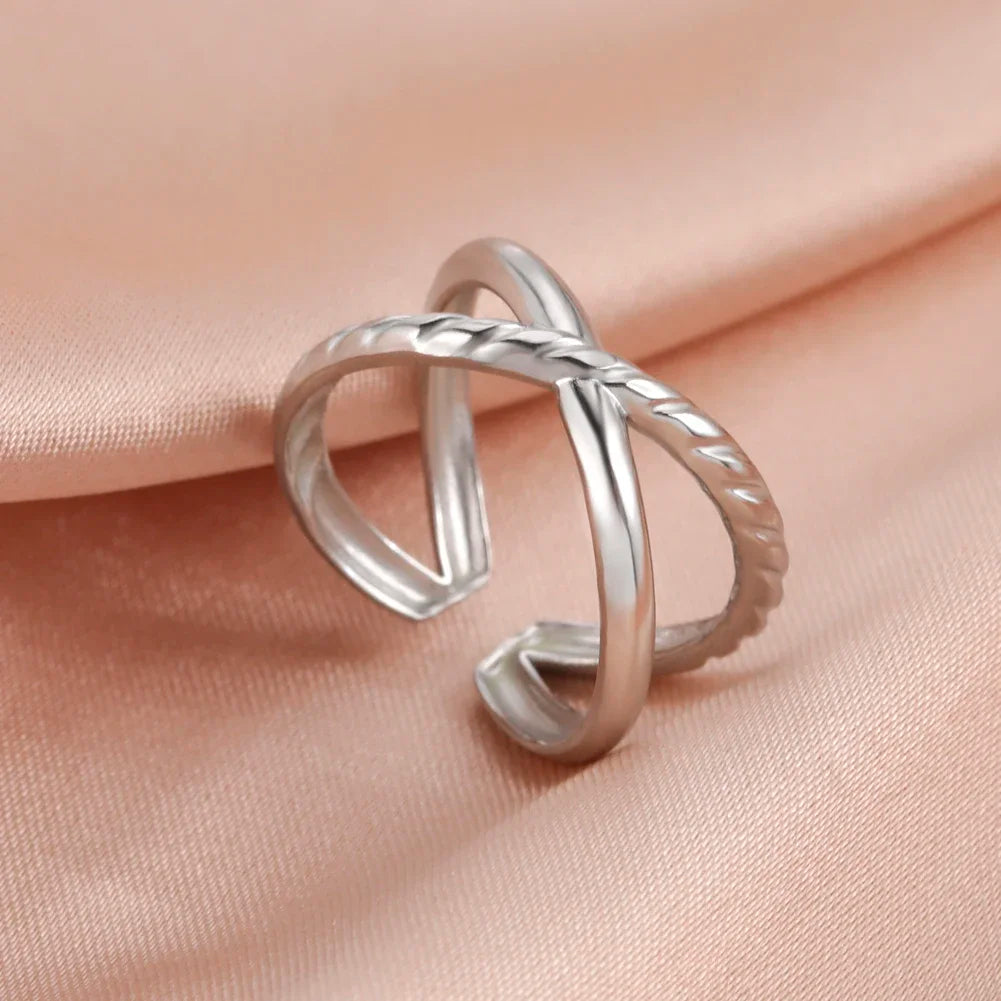 Stainless Steel Open Rings Women Geometric Heart Wheat Ears Adjustable Finger Ring Fashion Jewelry Birthday Gift Wholesale