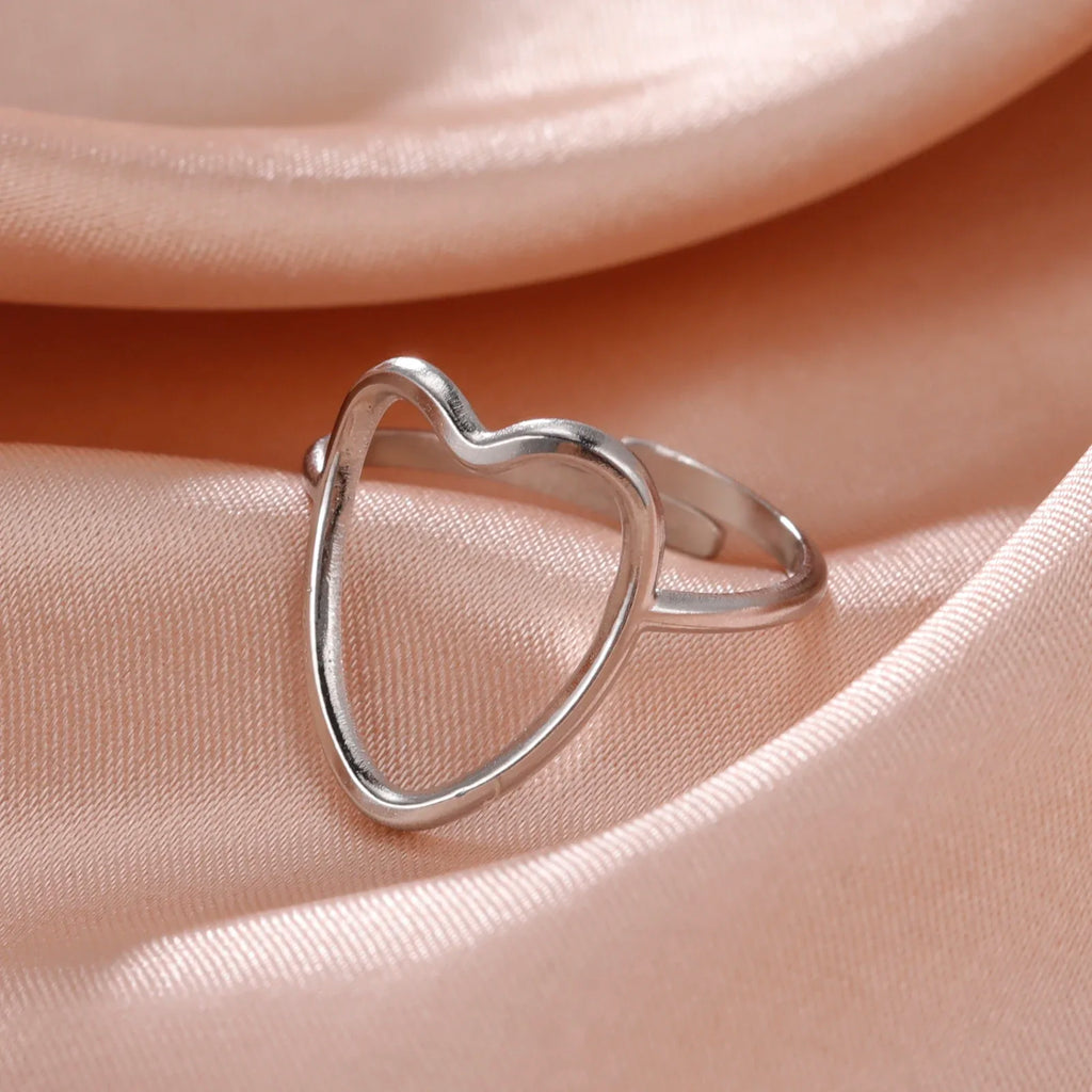 Stainless Steel Open Rings Women Geometric Heart Wheat Ears Adjustable Finger Ring Fashion Jewelry Birthday Gift Wholesale