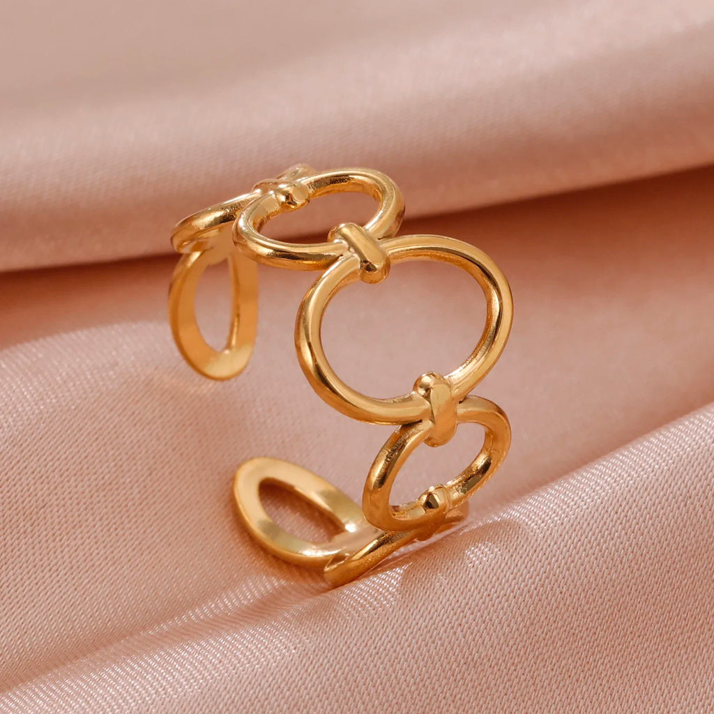 Stainless Steel Open Rings Women Geometric Heart Wheat Ears Adjustable Finger Ring Fashion Jewelry Birthday Gift Wholesale