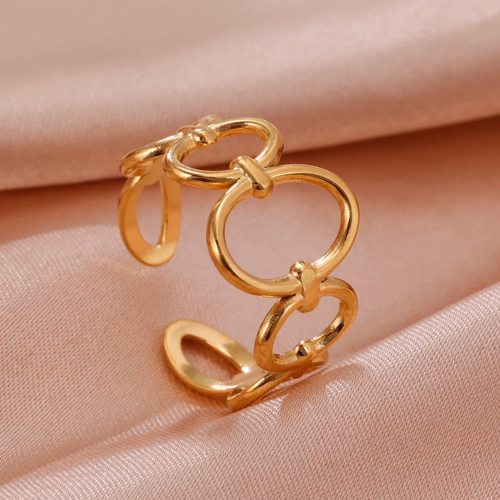 Stainless Steel Open Rings Women Geometric Heart Wheat Ears Adjustable Finger Ring Fashion Jewelry Birthday Gift Wholesale