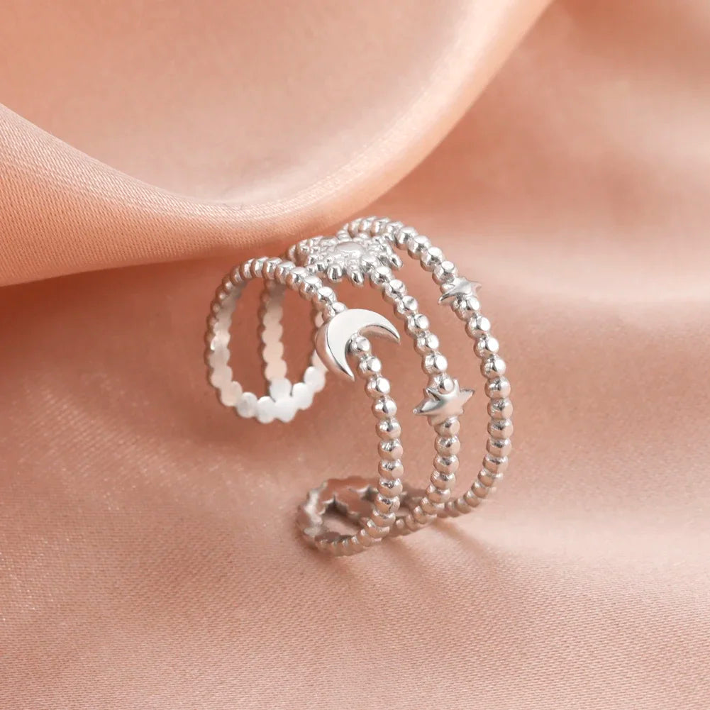 Stainless Steel Open Rings Women Geometric Heart Wheat Ears Adjustable Finger Ring Fashion Jewelry Birthday Gift Wholesale