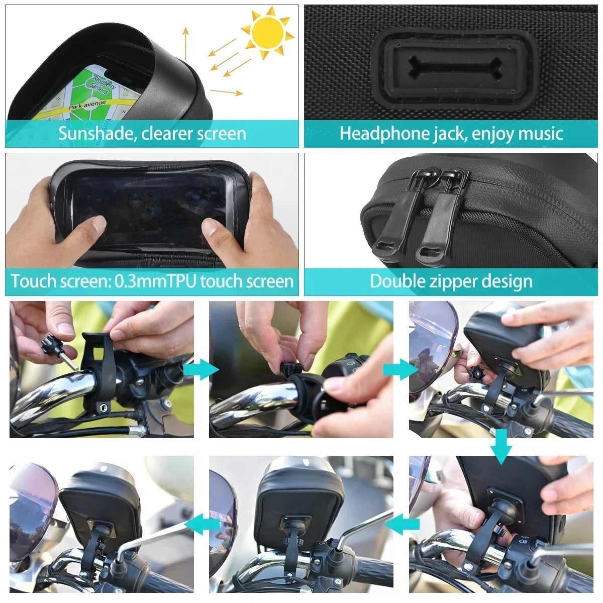 Bicycle Motorcycle Universal Mobile Phone Holder Mount GPS Waterproof Navigation Stand Card Pack for Smartphones Bike Bracket