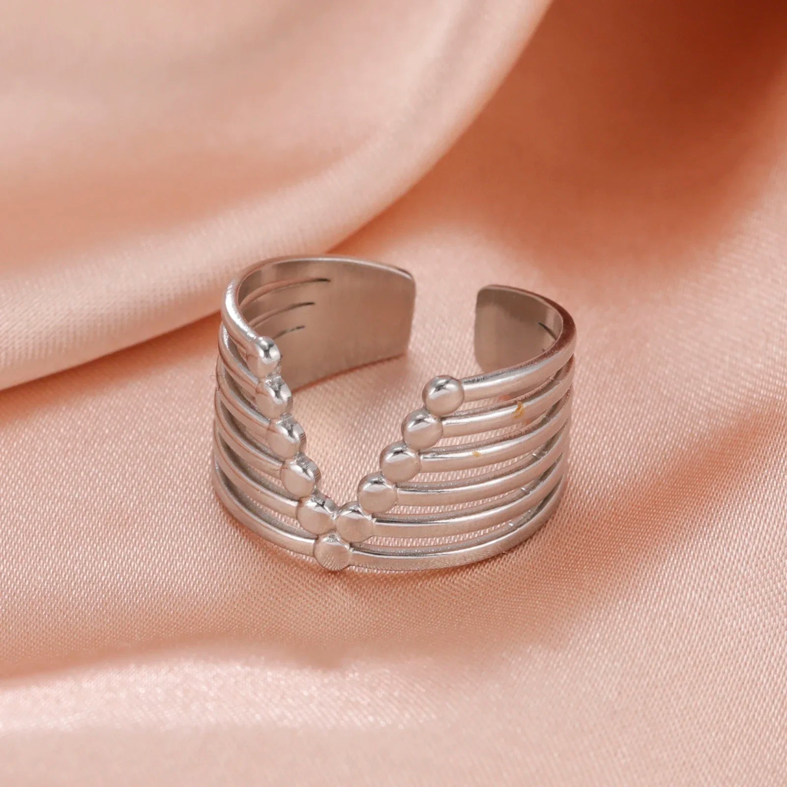 Stainless Steel Open Rings Women Geometric Heart Wheat Ears Adjustable Finger Ring Fashion Jewelry Birthday Gift Wholesale