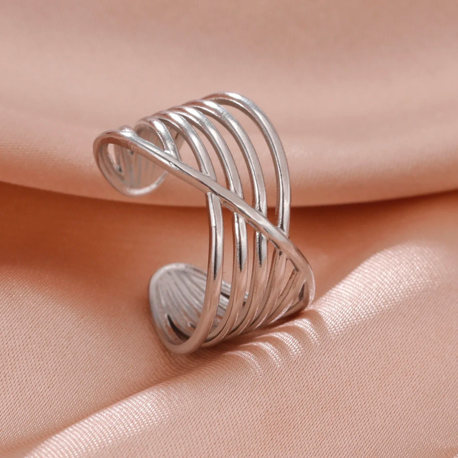 Stainless Steel Open Rings Women Geometric Heart Wheat Ears Adjustable Finger Ring Fashion Jewelry Birthday Gift Wholesale