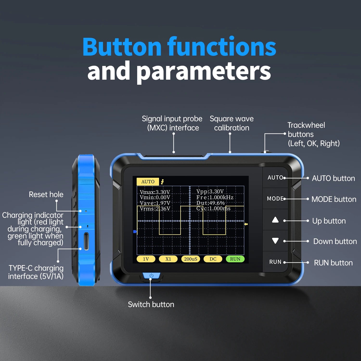 FNIRSI DSO-152 DSO-153 DSO510 Handheld Digital Oscilloscope 200KHz/1MHz/10MHz Bandwidth