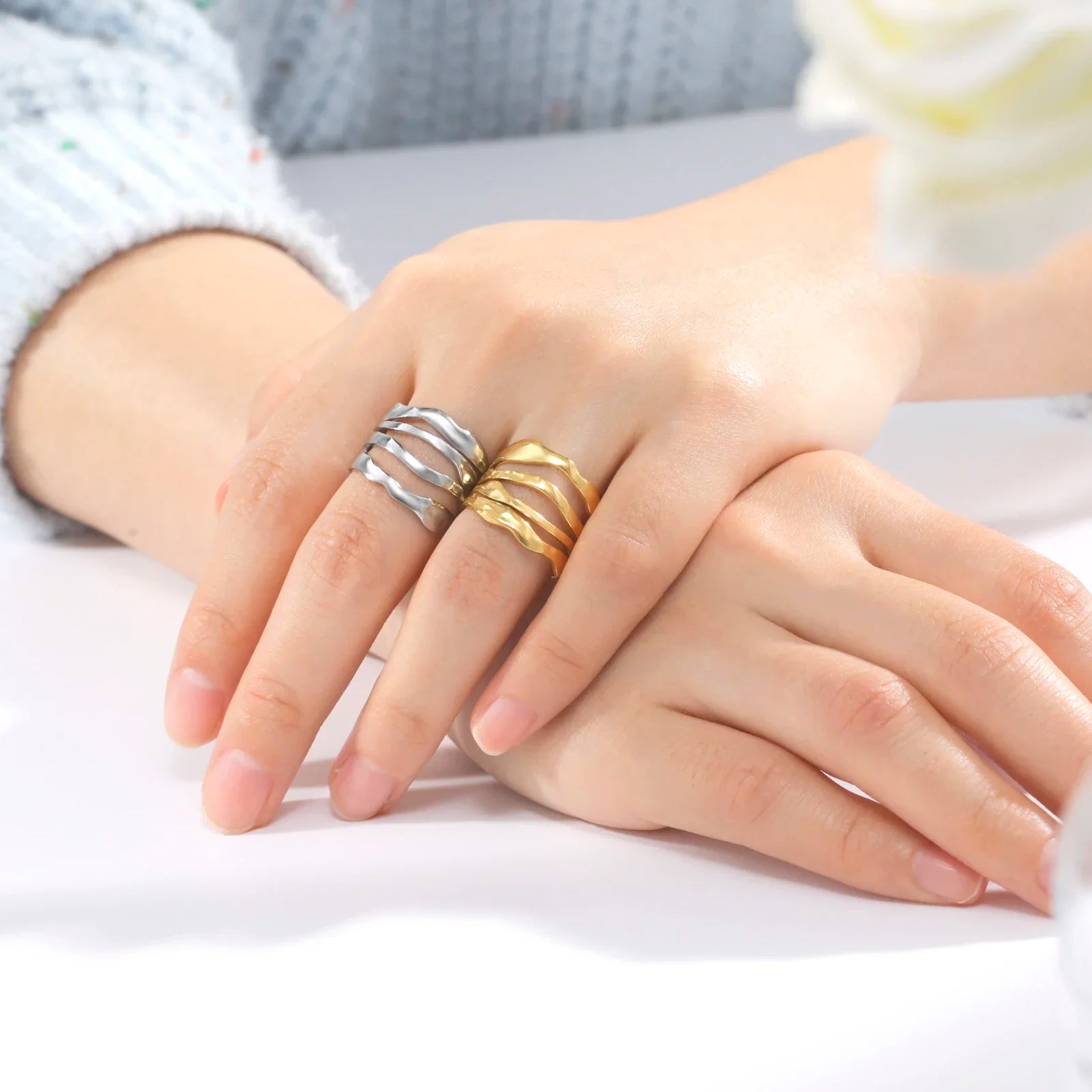 Stainless Steel Open Rings Women Geometric Heart Wheat Ears Adjustable Finger Ring Fashion Jewelry Birthday Gift Wholesale