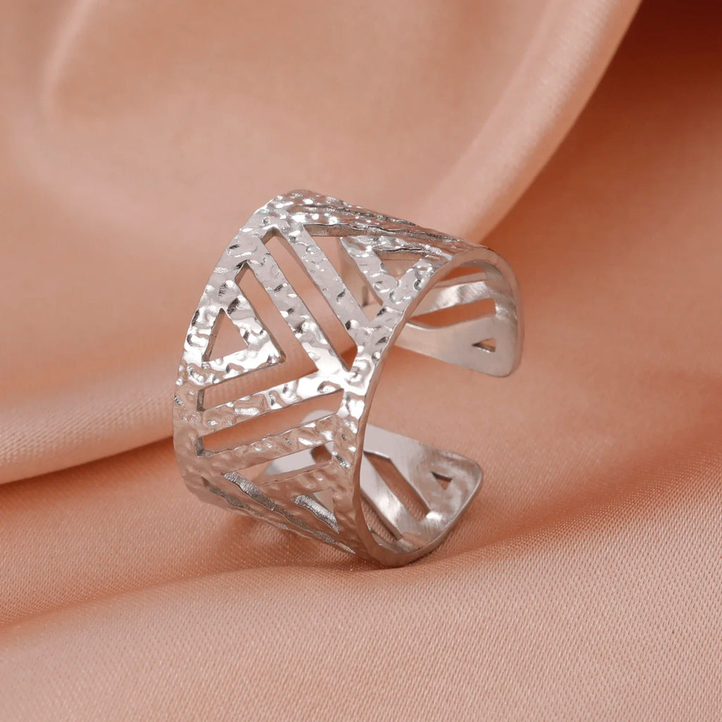 Stainless Steel Open Rings Women Geometric Heart Wheat Ears Adjustable Finger Ring Fashion Jewelry Birthday Gift Wholesale