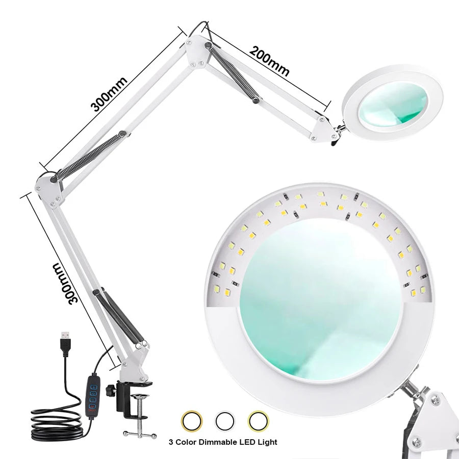 72LED 8X/10X NEW Illuminated Magnifier USB 3 Colors LED Magnifying Glass for Soldering Iron Repair/Table Lamp/Skincare Beauty