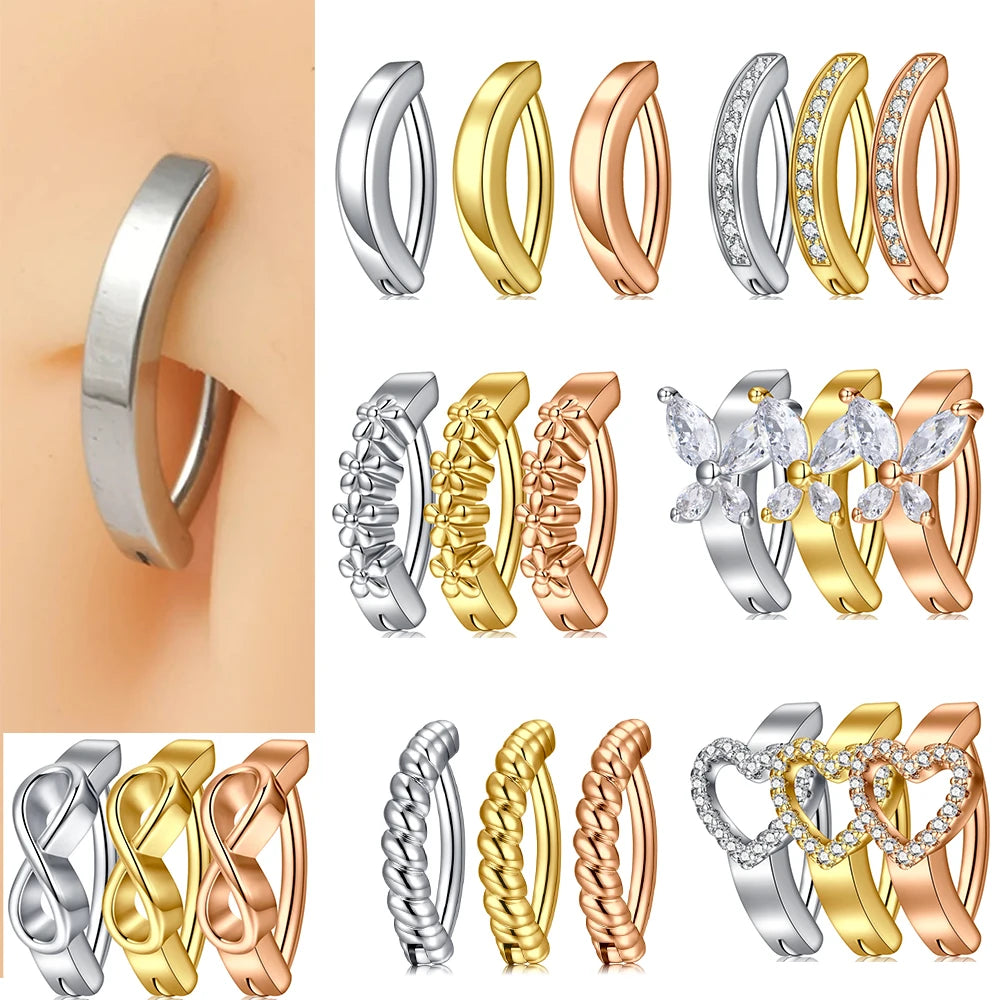 316l Surgical Steel  Navel Piercing Simple Belly Button Ring For Women Girl Reverse Curved Glossy Snap Belly Piercing
