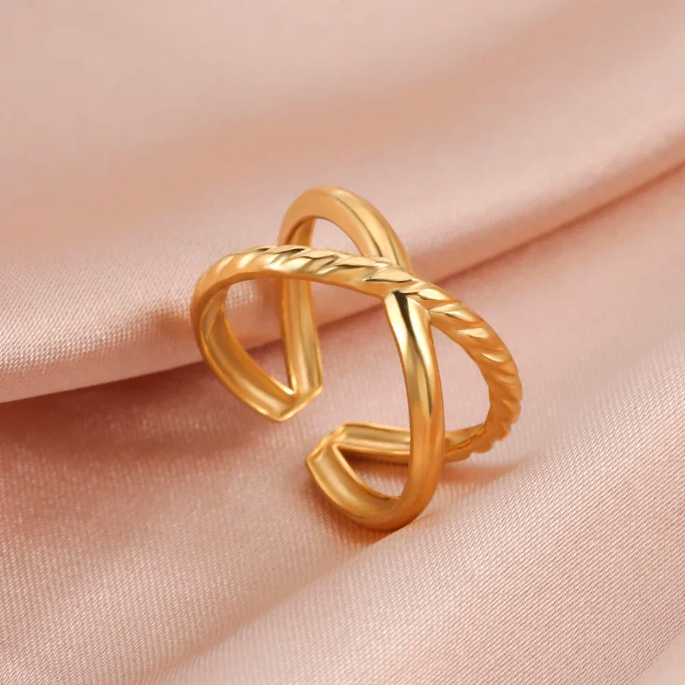 Stainless Steel Open Rings Women Geometric Heart Wheat Ears Adjustable Finger Ring Fashion Jewelry Birthday Gift Wholesale