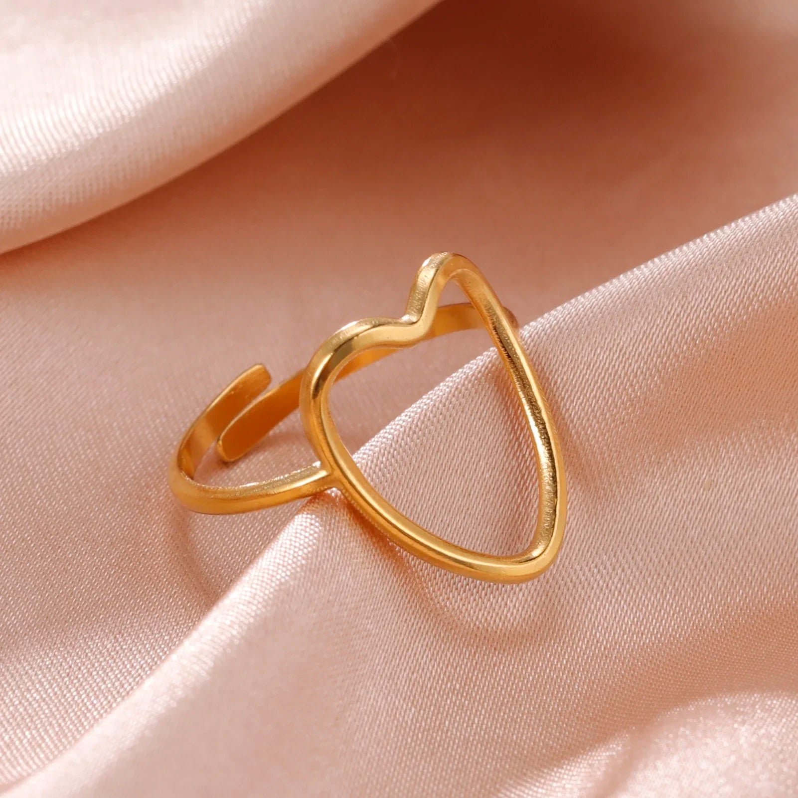 Stainless Steel Open Rings Women Geometric Heart Wheat Ears Adjustable Finger Ring Fashion Jewelry Birthday Gift Wholesale