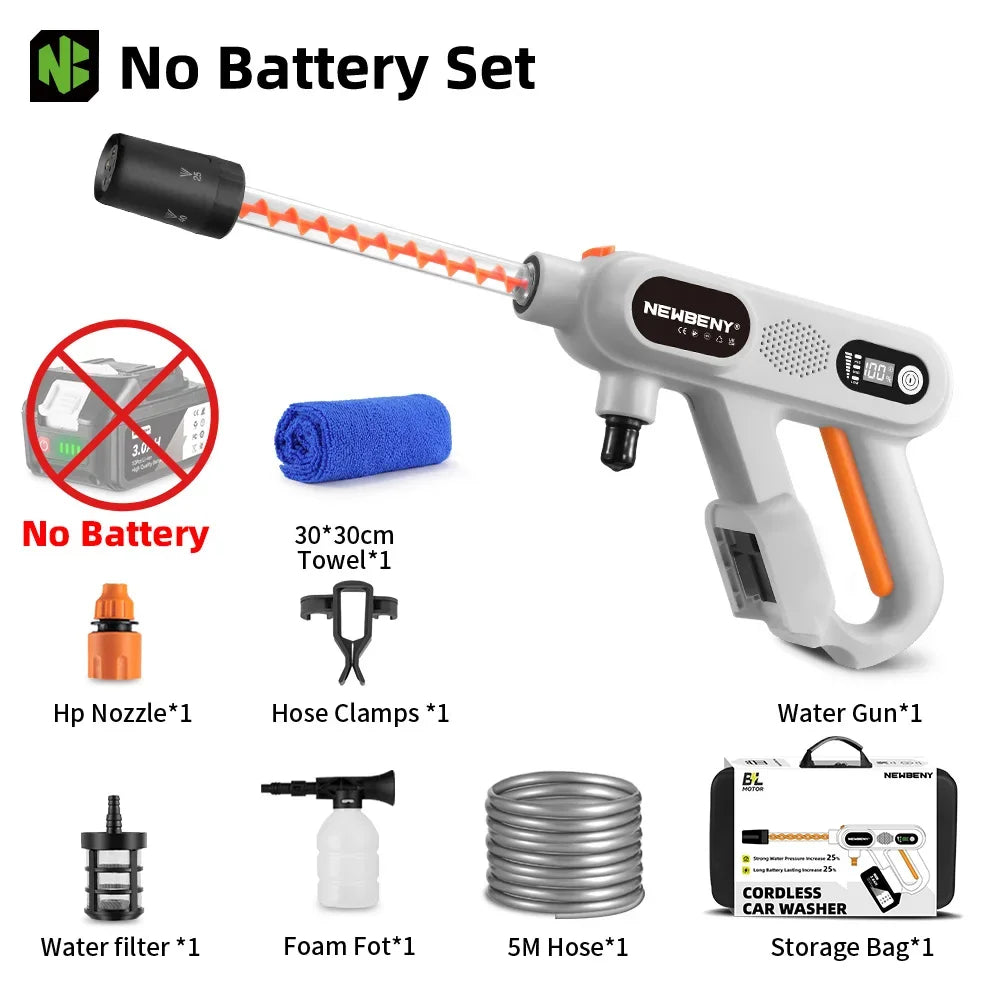 NEWBENY 220Bar Brushless High Pressure Power Car Washer Gun 3 Gears Cordless Garden Clean Spray Gun For Makita 18V Battery Pin