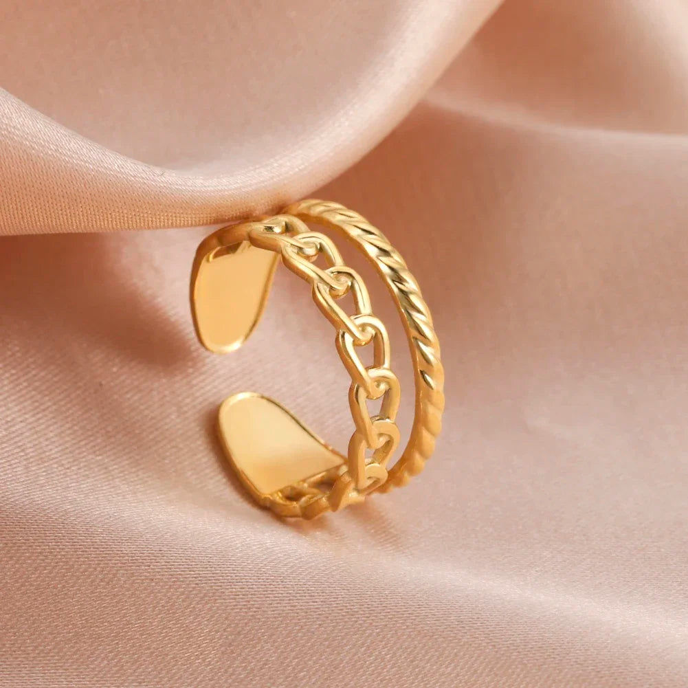Stainless Steel Open Rings Women Geometric Heart Wheat Ears Adjustable Finger Ring Fashion Jewelry Birthday Gift Wholesale