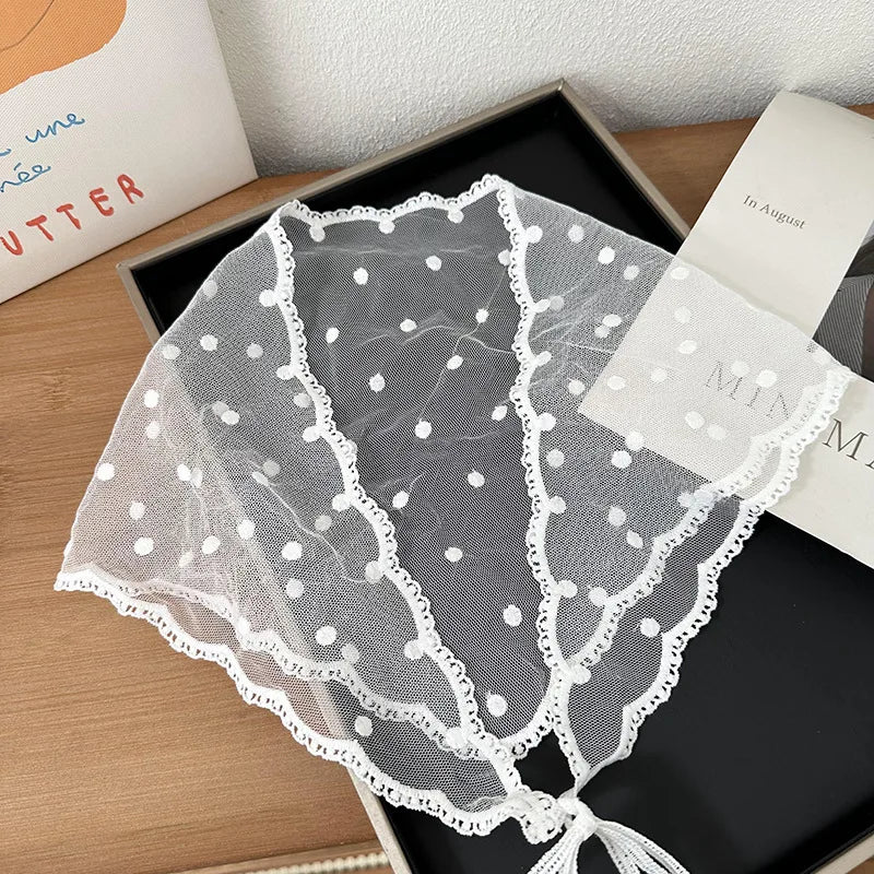 White Woven Floral Lace Hair Scarf Wraps Women Retro Triangle Headscarf Hat Travel Photo Headband Hair Accessories