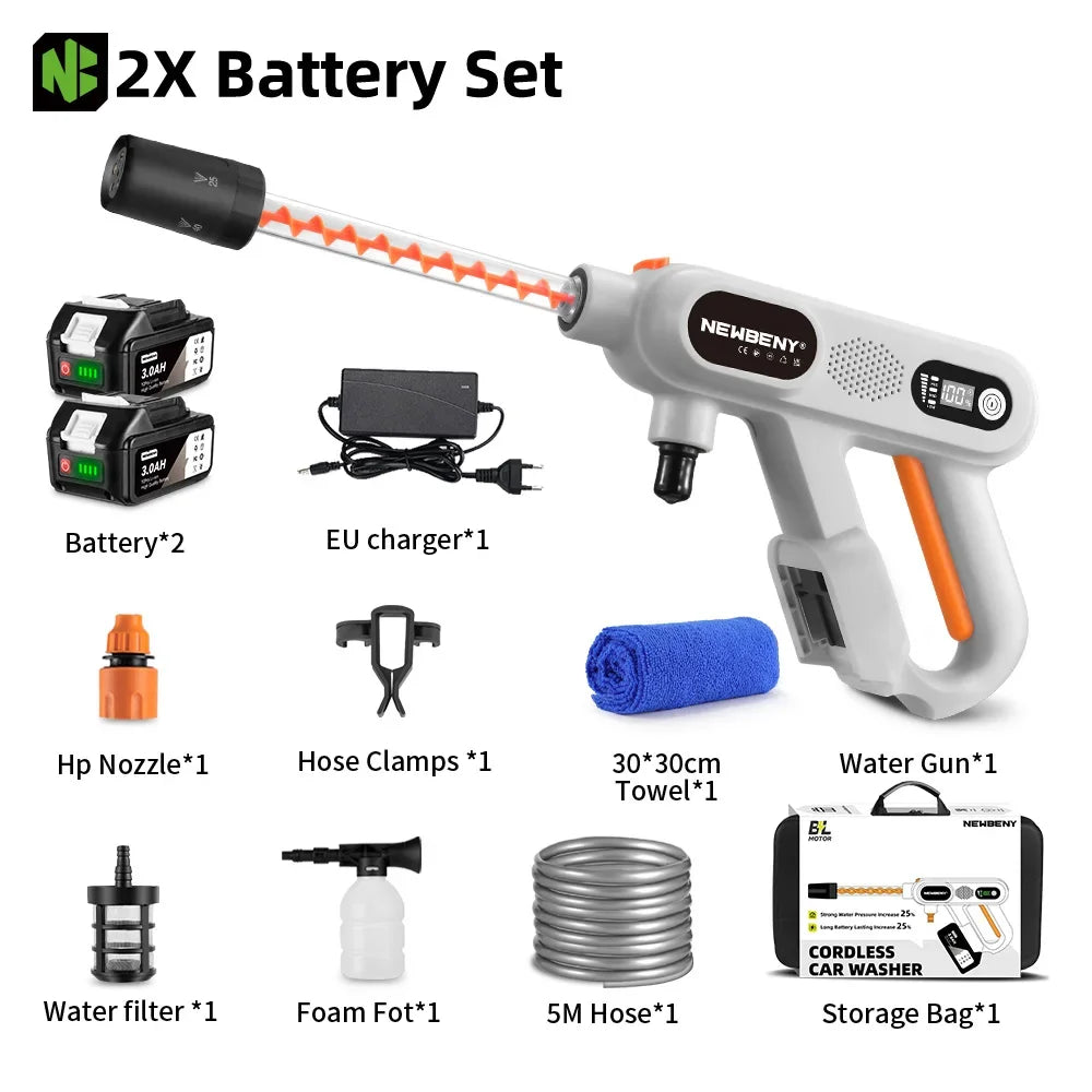 NEWBENY 220Bar Brushless High Pressure Power Car Washer Gun 3 Gears Cordless Garden Clean Spray Gun For Makita 18V Battery Pin