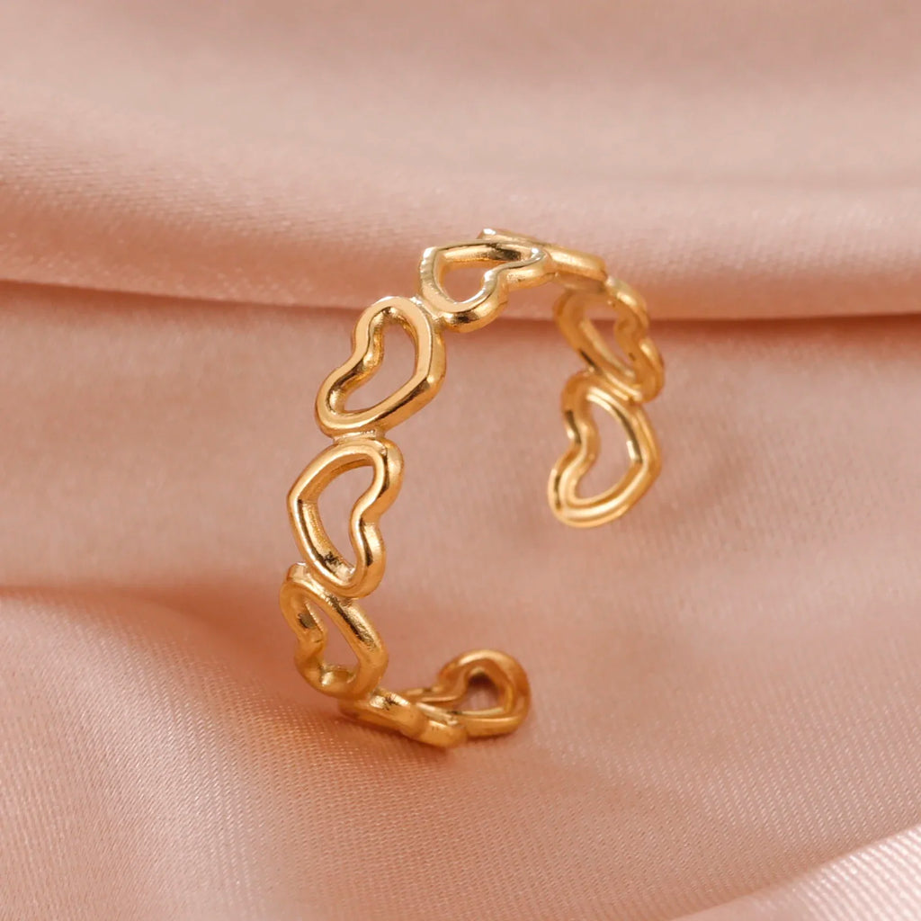 Stainless Steel Open Rings Women Geometric Heart Wheat Ears Adjustable Finger Ring Fashion Jewelry Birthday Gift Wholesale