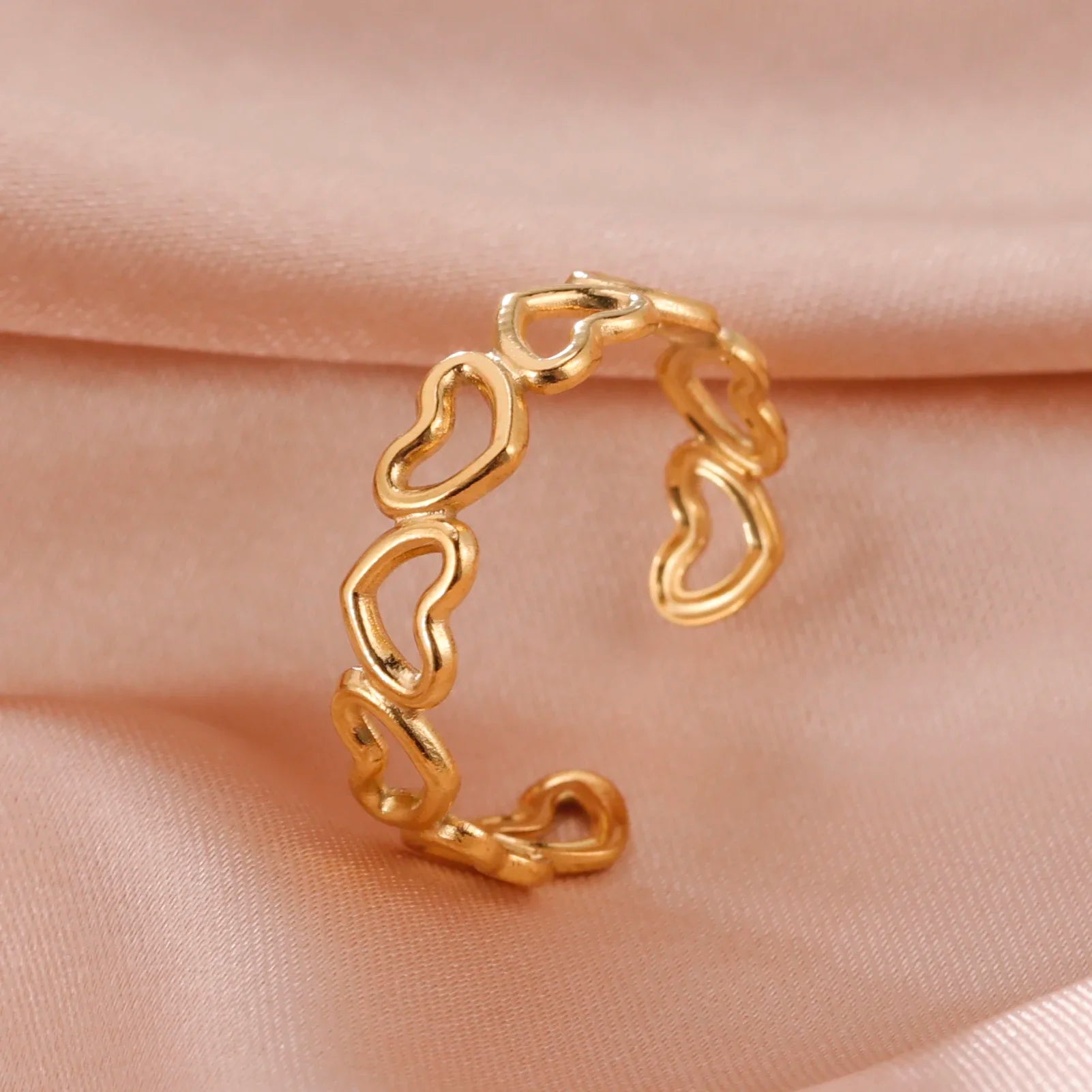 Stainless Steel Open Rings Women Geometric Heart Wheat Ears Adjustable Finger Ring Fashion Jewelry Birthday Gift Wholesale