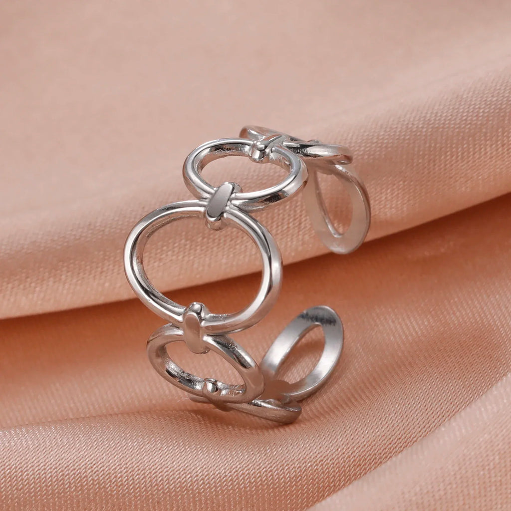Stainless Steel Open Rings Women Geometric Heart Wheat Ears Adjustable Finger Ring Fashion Jewelry Birthday Gift Wholesale