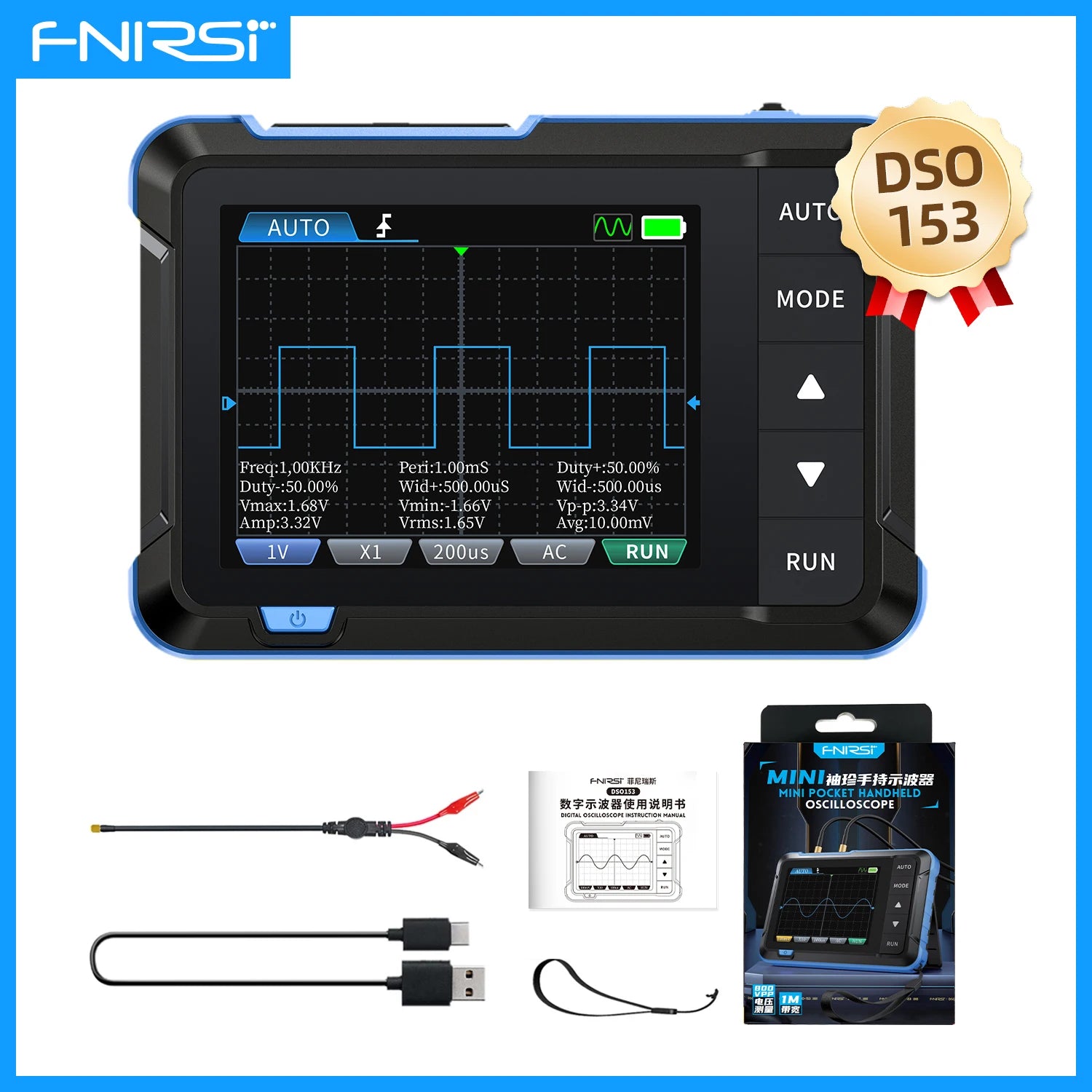 FNIRSI DSO-152 DSO-153 DSO510 Handheld Digital Oscilloscope 200KHz/1MHz/10MHz Bandwidth