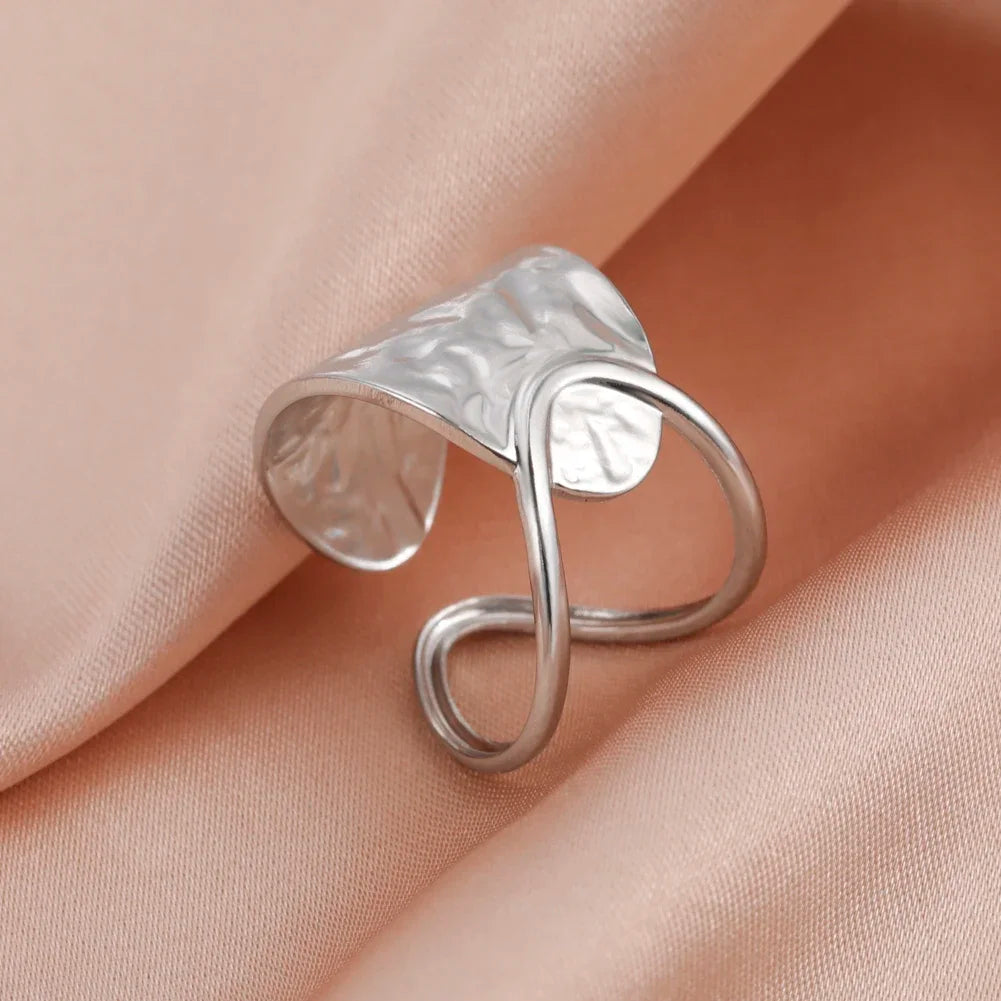 Stainless Steel Open Rings Women Geometric Heart Wheat Ears Adjustable Finger Ring Fashion Jewelry Birthday Gift Wholesale