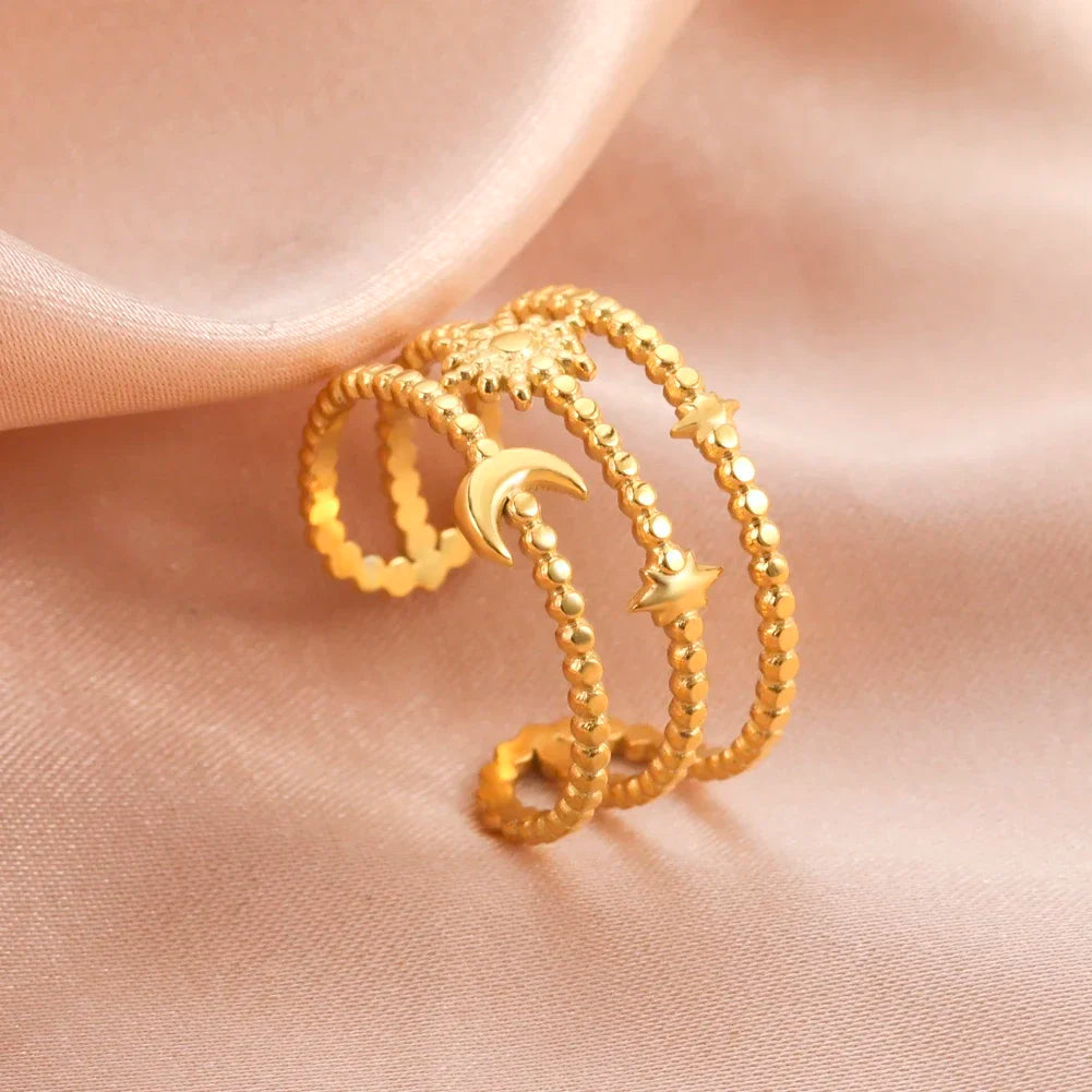 Stainless Steel Open Rings Women Geometric Heart Wheat Ears Adjustable Finger Ring Fashion Jewelry Birthday Gift Wholesale
