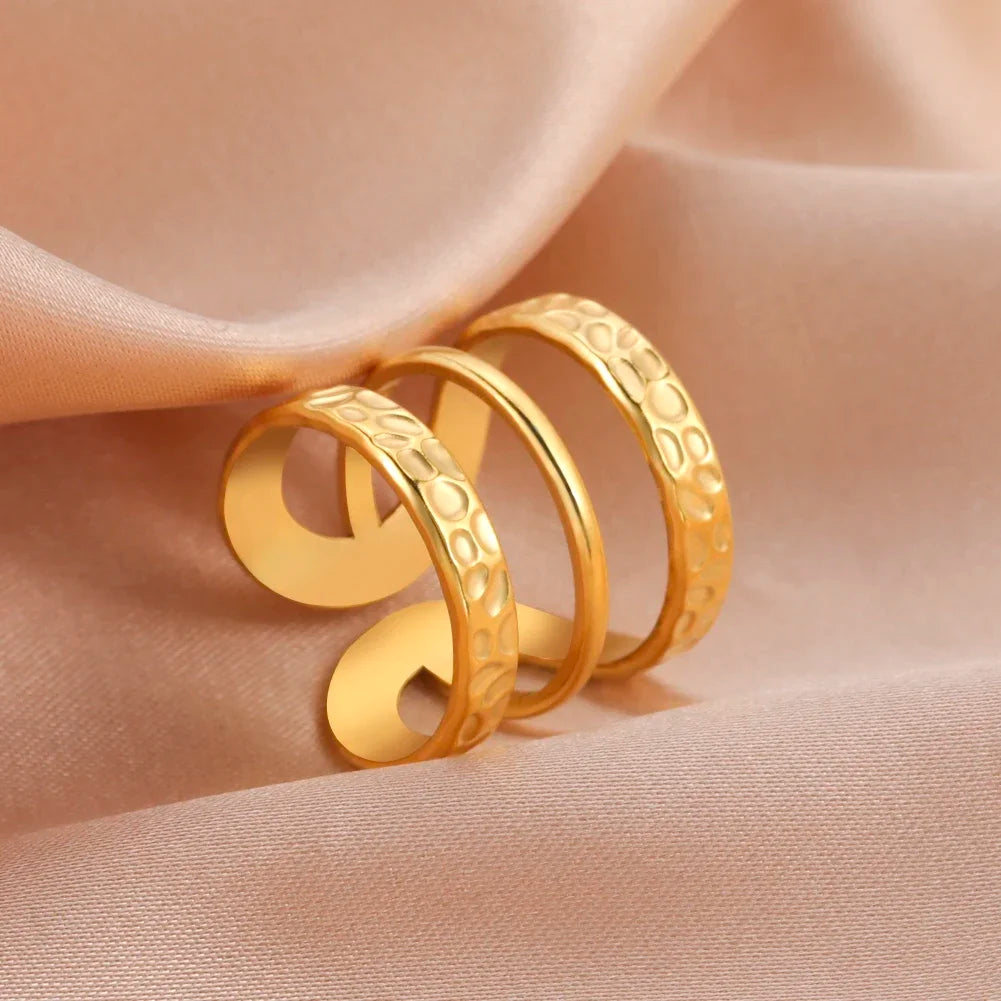 Stainless Steel Open Rings Women Geometric Heart Wheat Ears Adjustable Finger Ring Fashion Jewelry Birthday Gift Wholesale