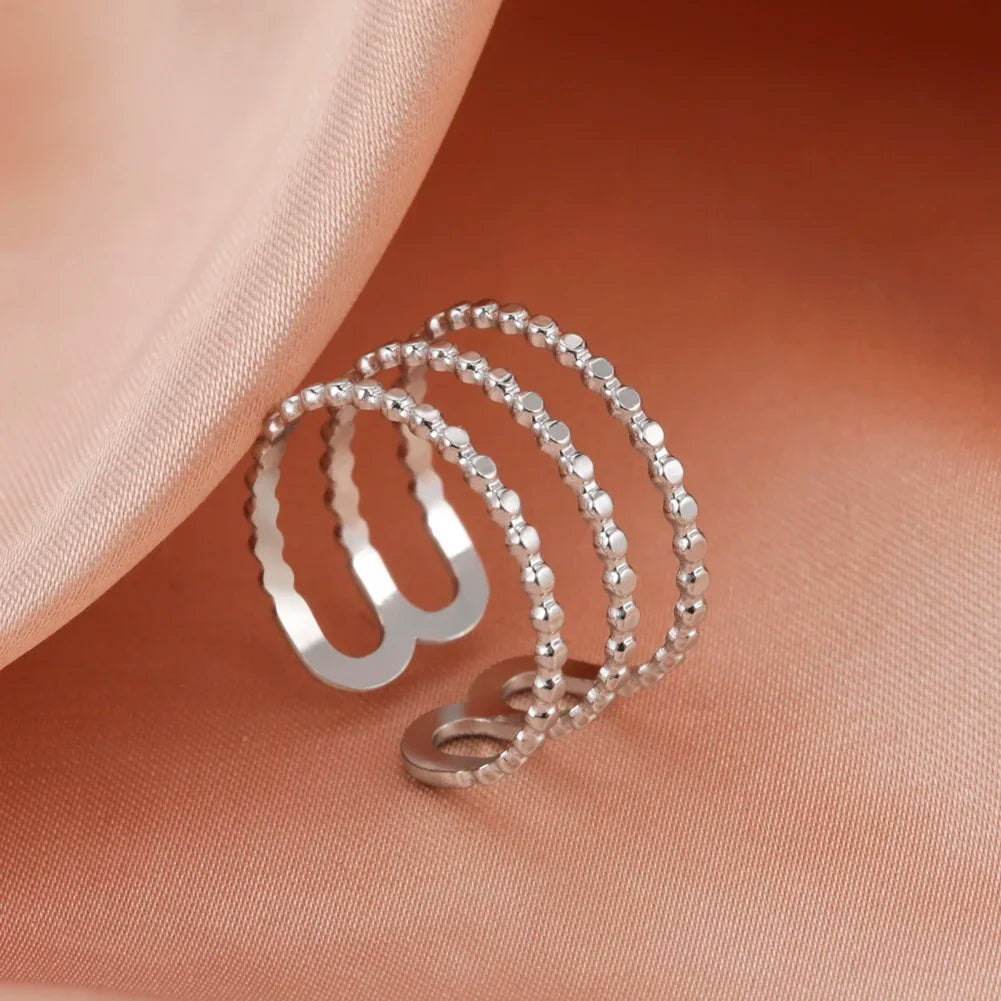 Stainless Steel Open Rings Women Geometric Heart Wheat Ears Adjustable Finger Ring Fashion Jewelry Birthday Gift Wholesale