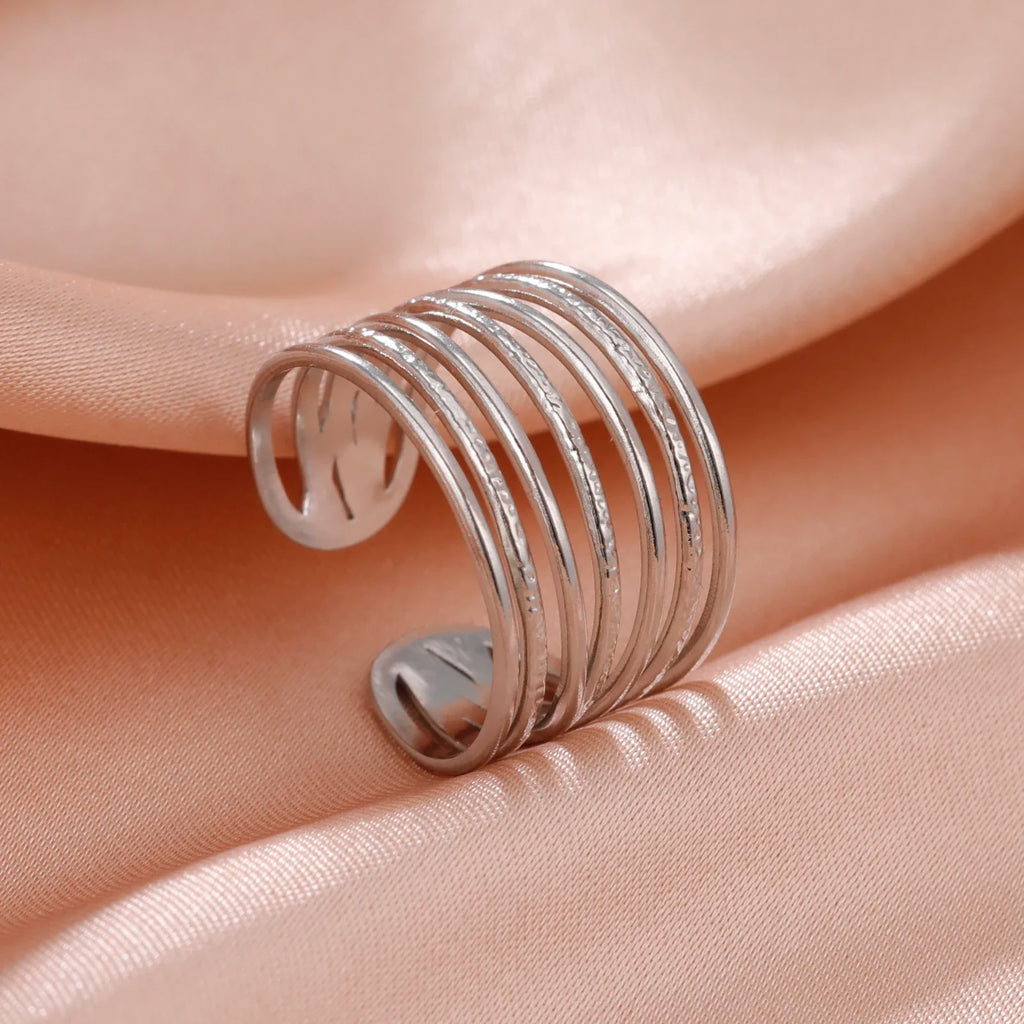 Stainless Steel Open Rings Women Geometric Heart Wheat Ears Adjustable Finger Ring Fashion Jewelry Birthday Gift Wholesale