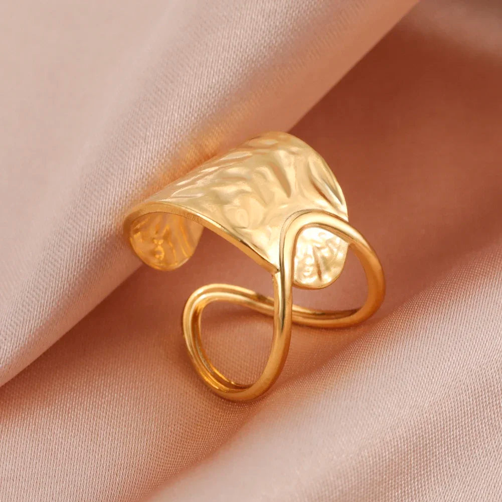 Stainless Steel Open Rings Women Geometric Heart Wheat Ears Adjustable Finger Ring Fashion Jewelry Birthday Gift Wholesale