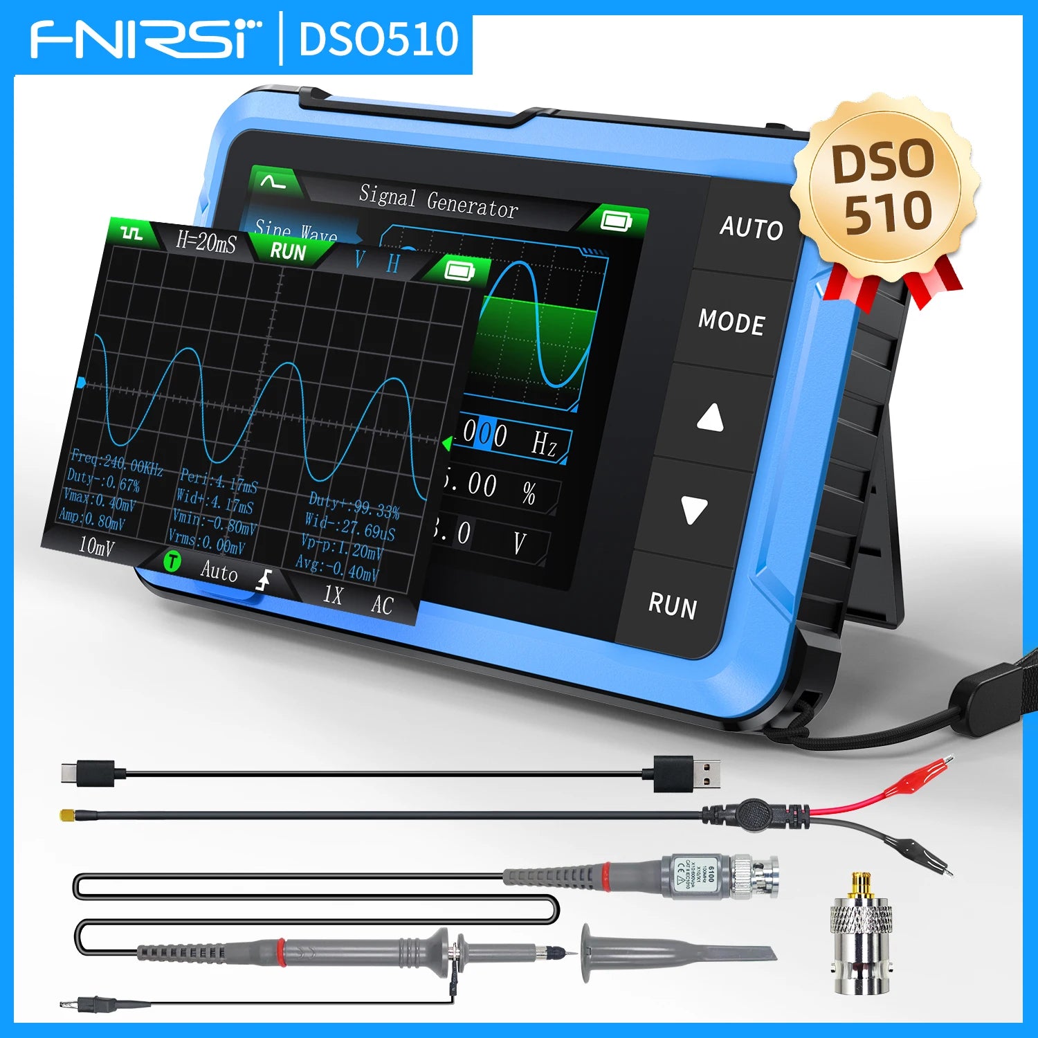 FNIRSI DSO-152 DSO-153 DSO510 Handheld Digital Oscilloscope 200KHz/1MHz/10MHz Bandwidth