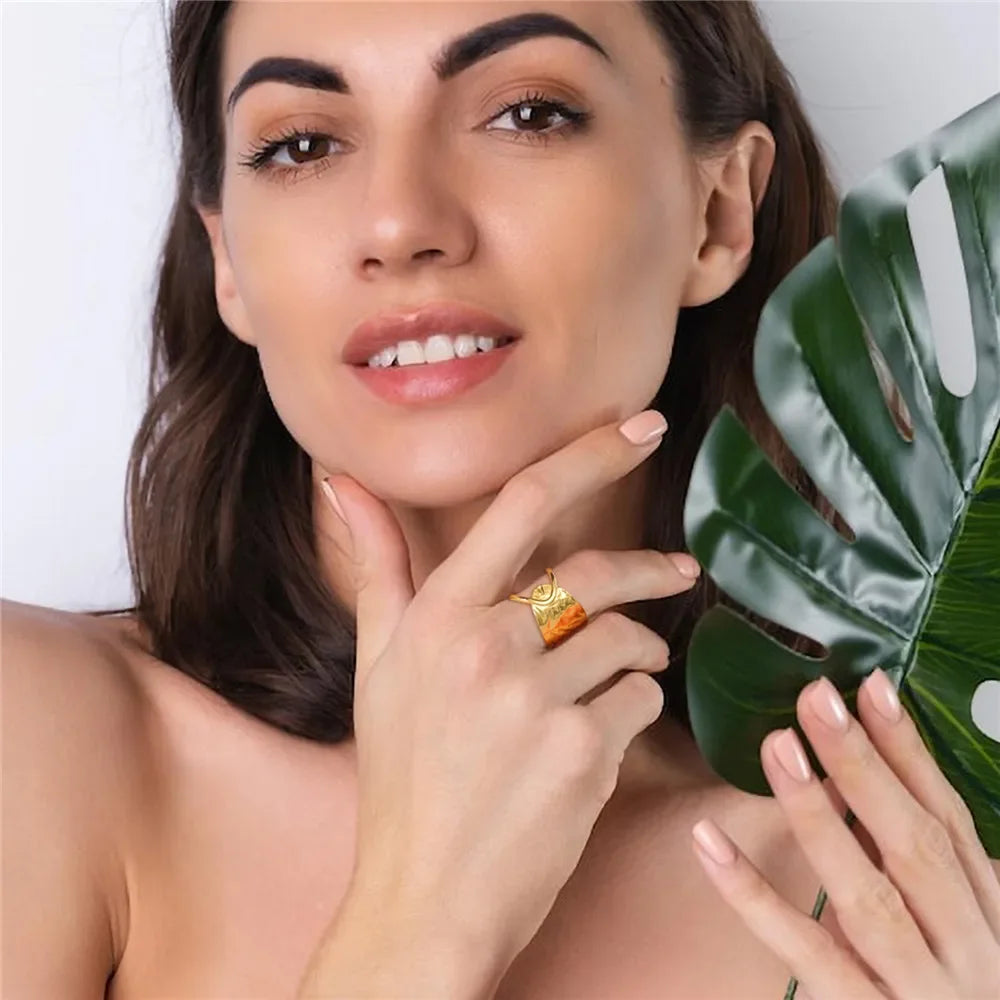 Stainless Steel Open Rings Women Geometric Heart Wheat Ears Adjustable Finger Ring Fashion Jewelry Birthday Gift Wholesale