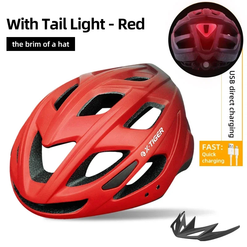 X-TIGER Adult Bicycle Helmet Breathable Lightweight Unisex Road Mountain Cycling Helmet with LED Taillight and Adjustable Straps