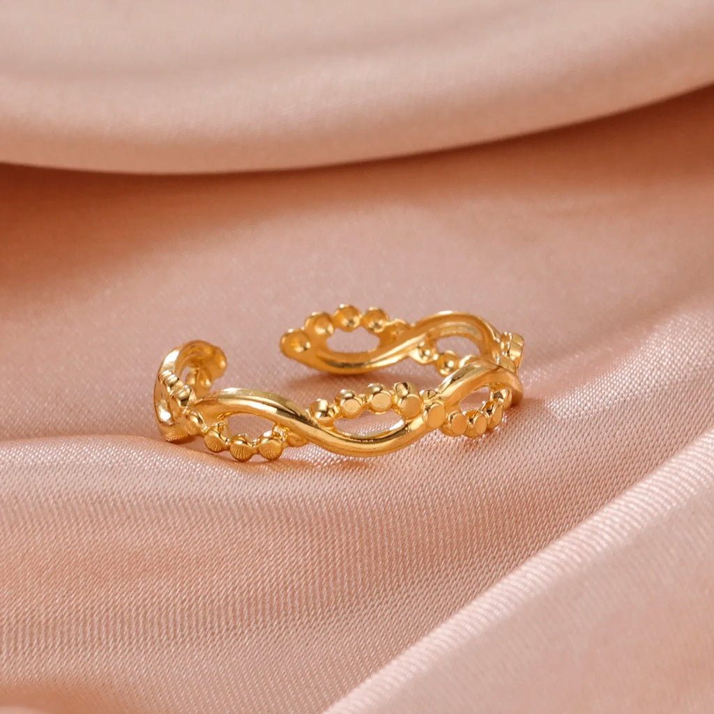 Stainless Steel Open Rings Women Geometric Heart Wheat Ears Adjustable Finger Ring Fashion Jewelry Birthday Gift Wholesale